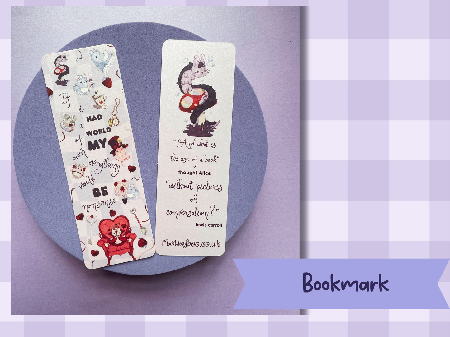 Alice's adventures in wonderland bookmark, bookish gift, cute and fun, original artwork, book club, whimsical bookmark, cute ghost