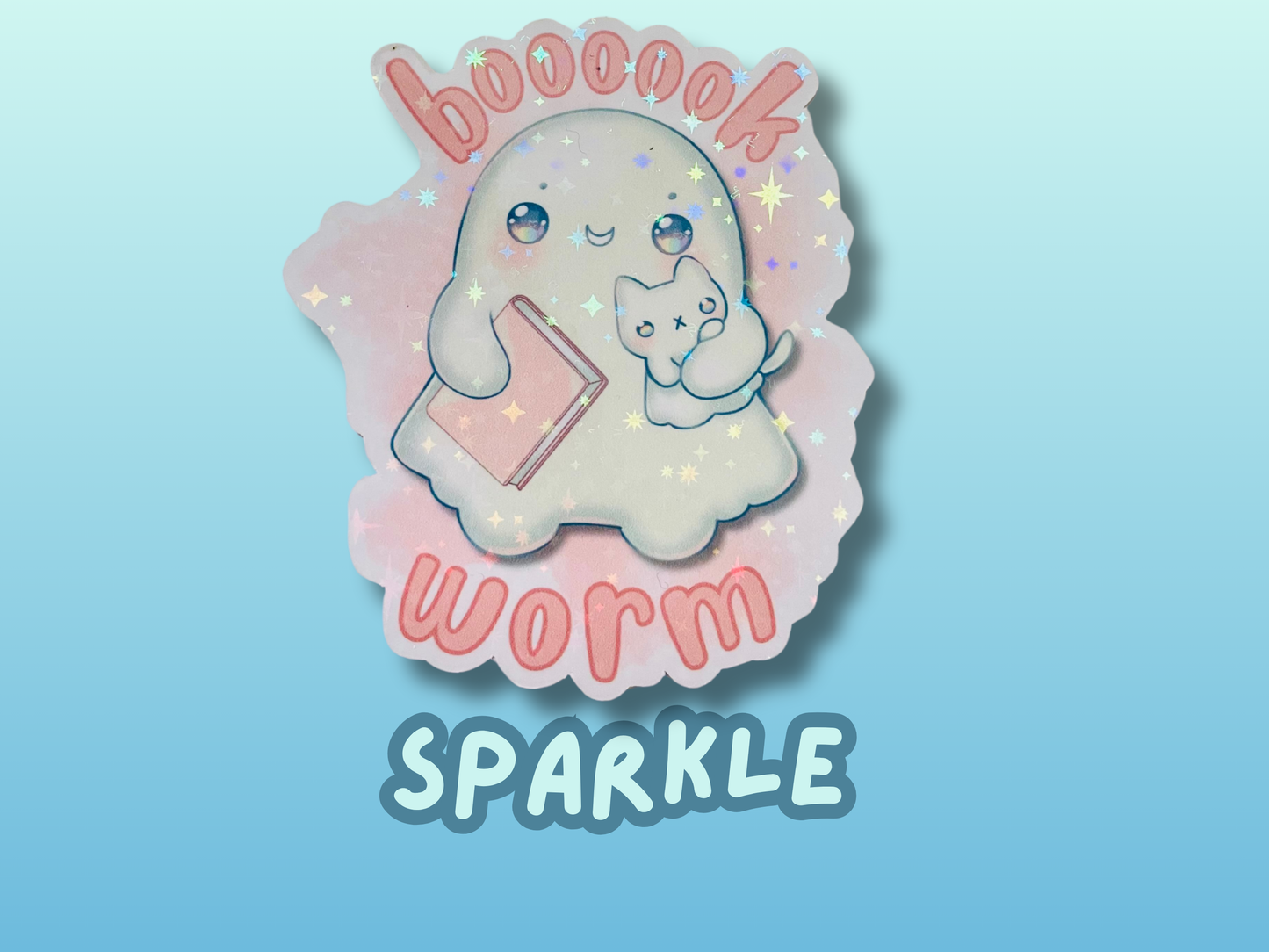 Bookworm sticker, gifts for book lovers, ghost sticker, die cut sticker, laminate sticker, laptop sticker, vinyl sticker