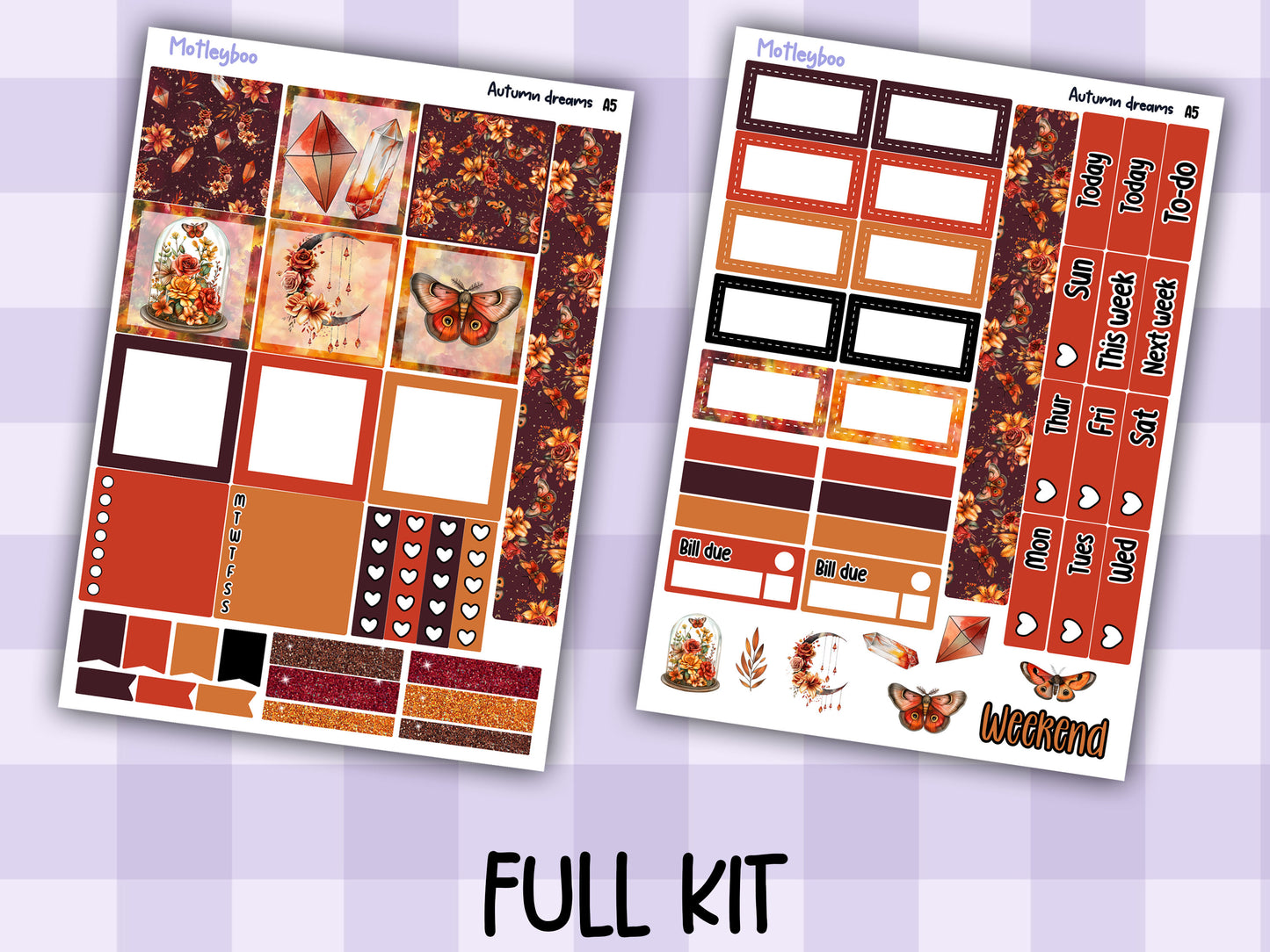 Hobonichi cousin, weekly planner sticker kit, Autumn dreams