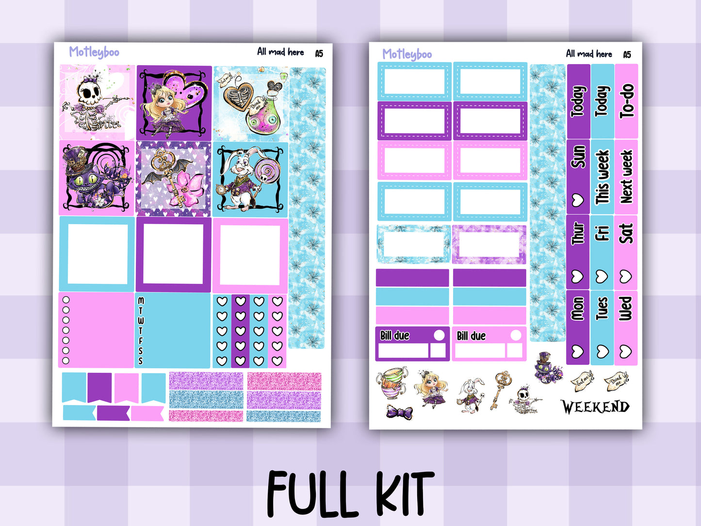 A5 Hobonichi cousin planner sticker kit, Summer planner stickers, hobonichi cousin, All mad here