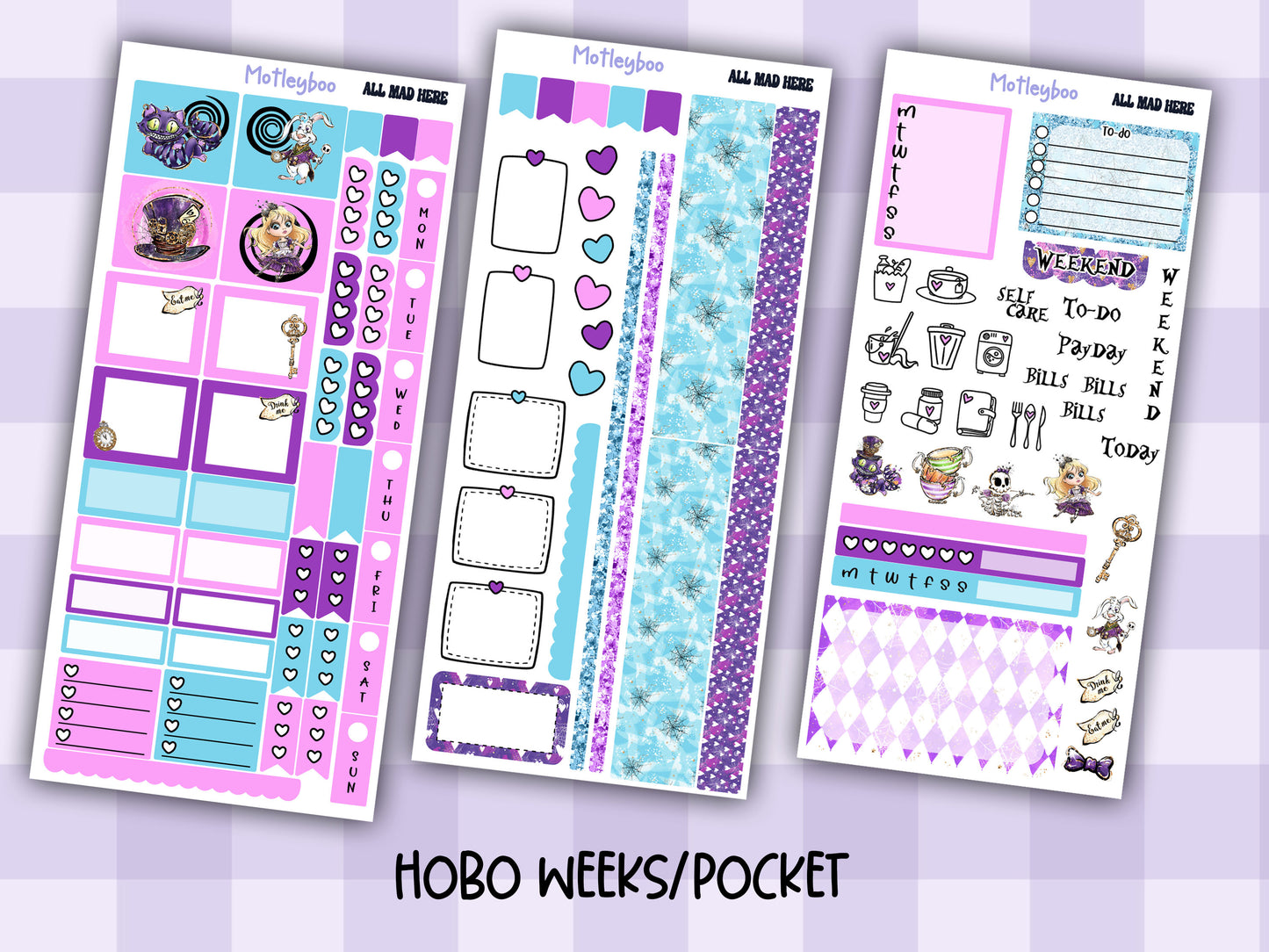 Hobonichi weeks, sticker kit, hobonichi planner, Alice in wonderland, All mad here