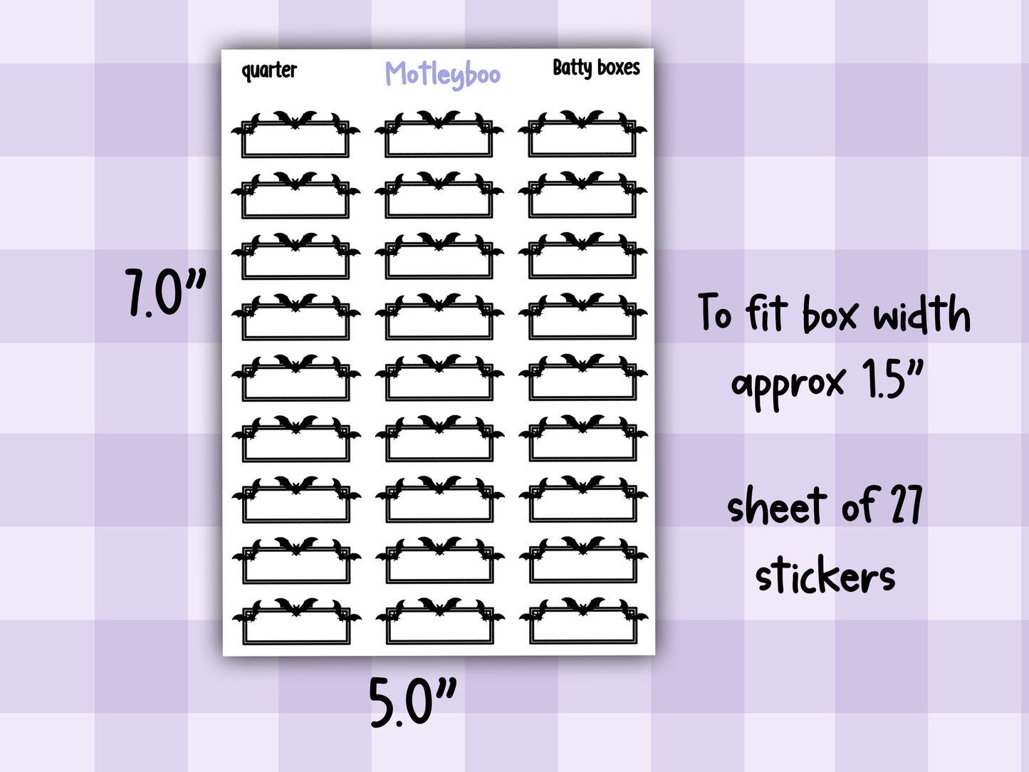Batty Functional Planner Stickers, Quarter and Half Boxes, Goth Weekly Planner Supplies