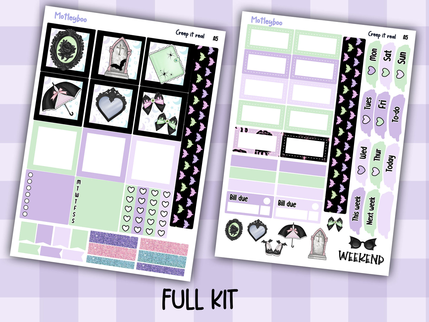 A5 Hobonichi cousin planner sticker kit, spooky planner stickers, hobonichi cousin Creep it real