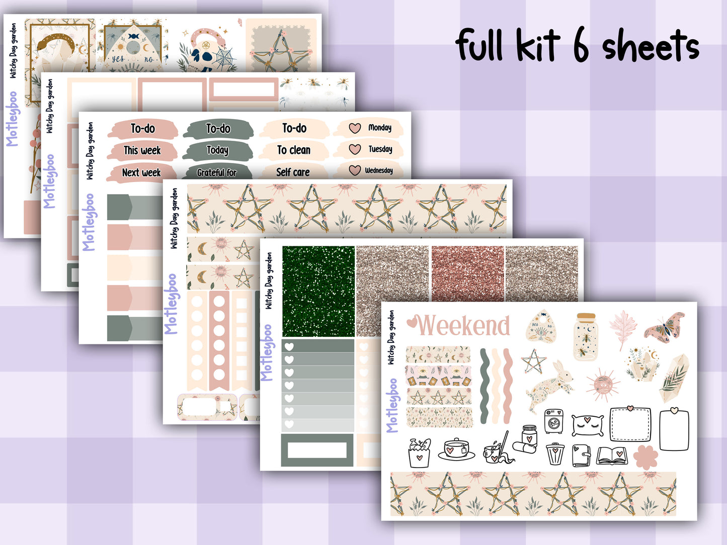 Witchy Weekly Planner Sticker Kit, Gothic Mystical Stickers for functional vertical planning, witchy day garden