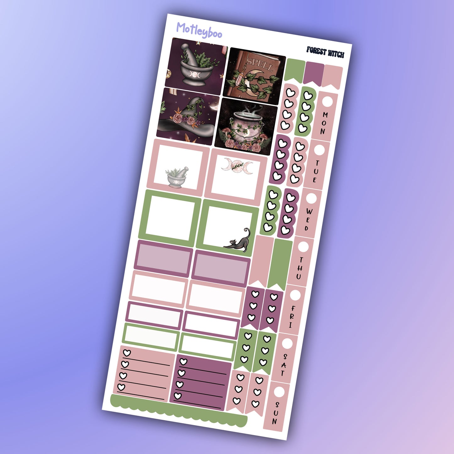 Hobonichi weeks, weekly sticker kit, witch stickers, celestial stickers, mystical stickers, witchcraft stickers, witch vibes, forest witch