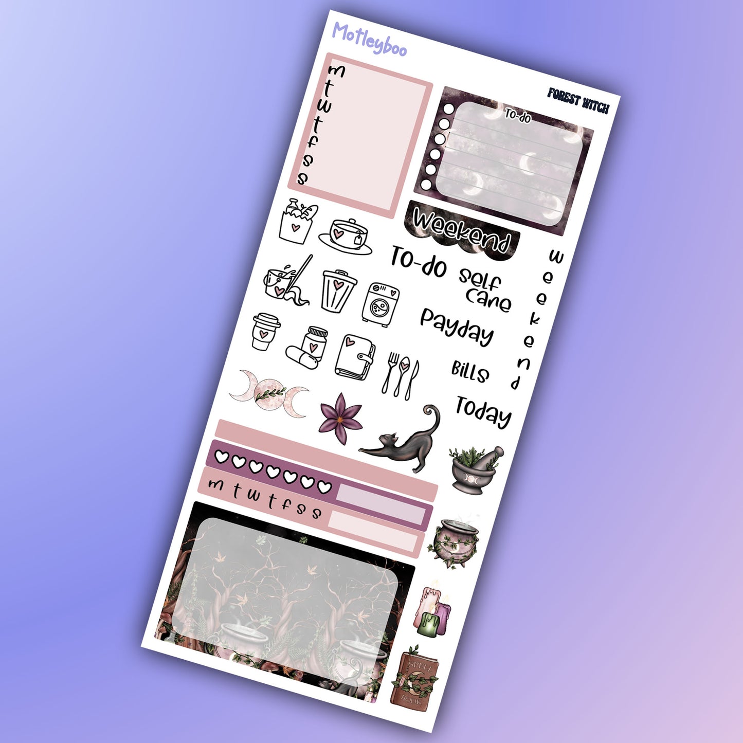 Hobonichi weeks, weekly sticker kit, witch stickers, celestial stickers, mystical stickers, witchcraft stickers, witch vibes, forest witch