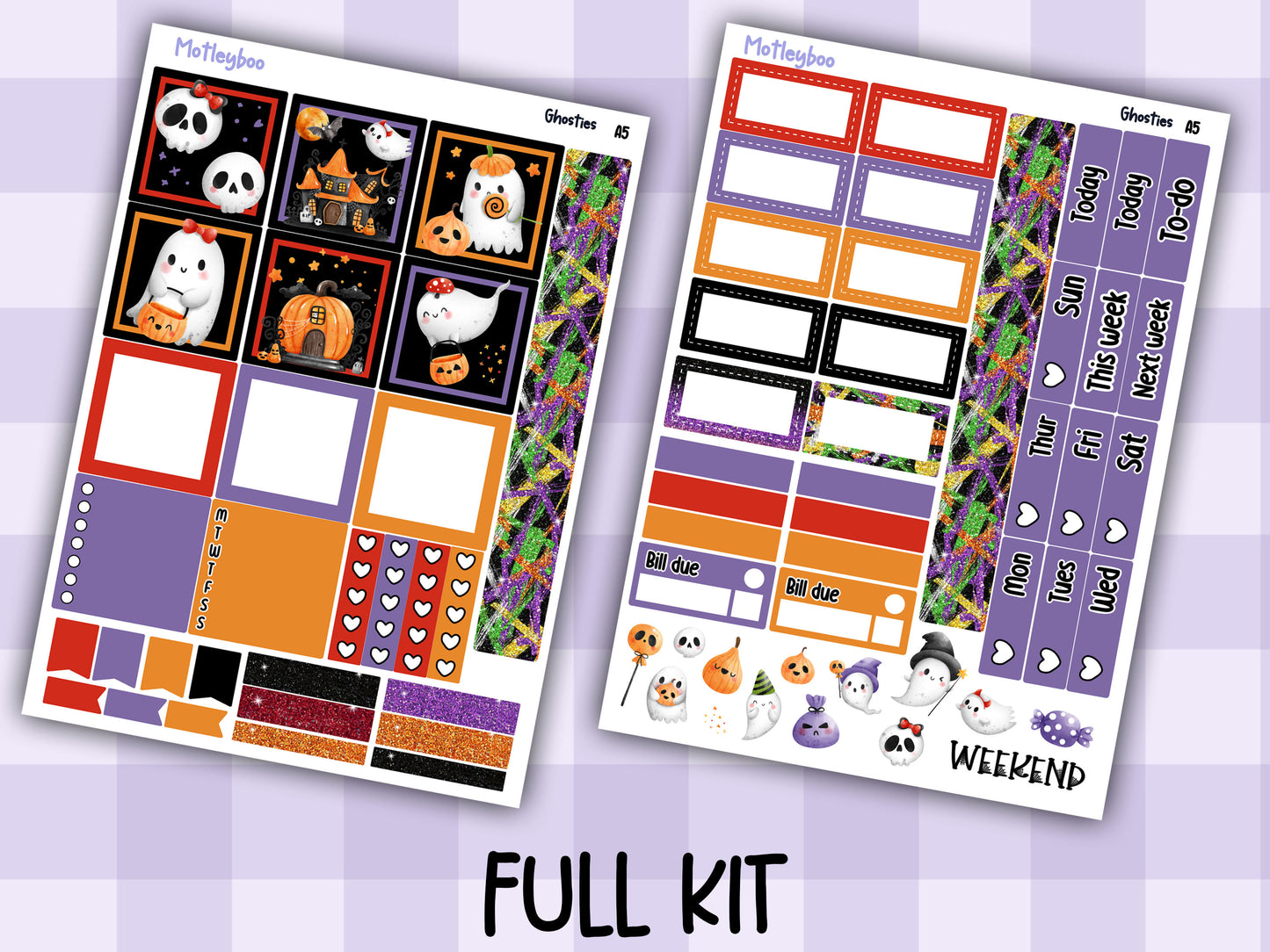 A5 Hobonichi cousin planner sticker kit, Halloween planner stickers, hobonichi cousin, Ghosties