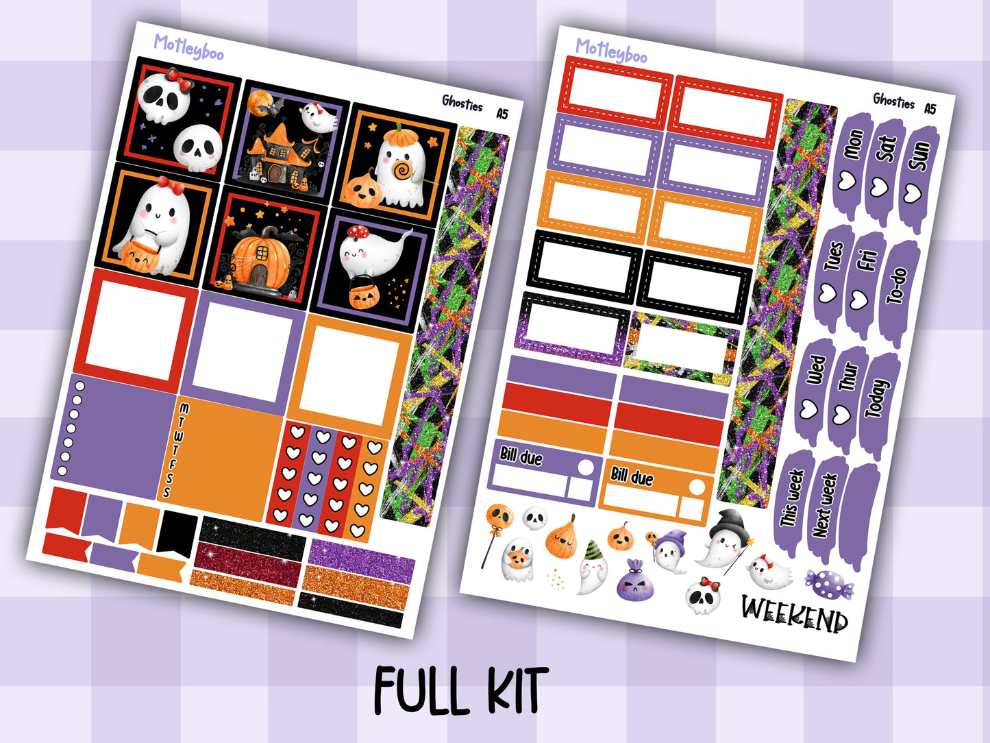 A5 Hobonichi cousin planner sticker kit, Halloween planner stickers, hobonichi cousin, Ghosties
