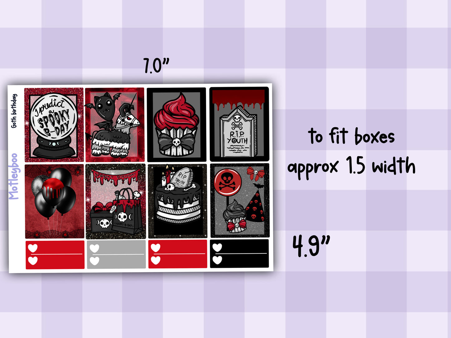 Weekly Planner Sticker Kit, Spooky Birthday Vertical Planning Stickers, Goth birthday