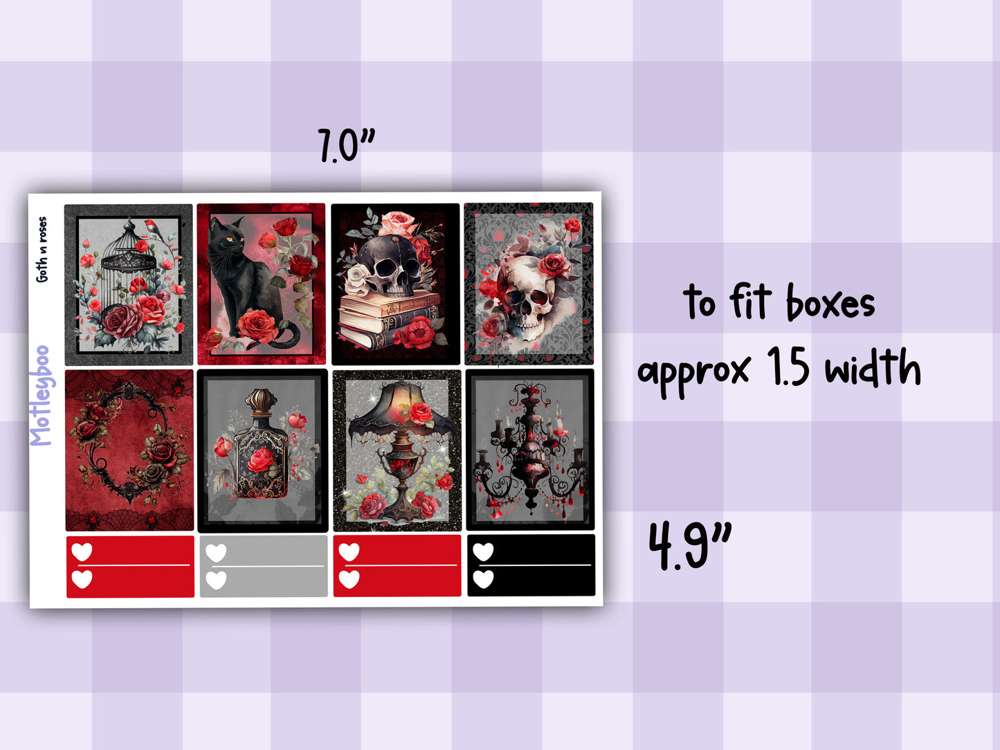Weekly Planner Sticker Kit, Spooky goth halloween Vertical Planning Stickers, Goth n Roses