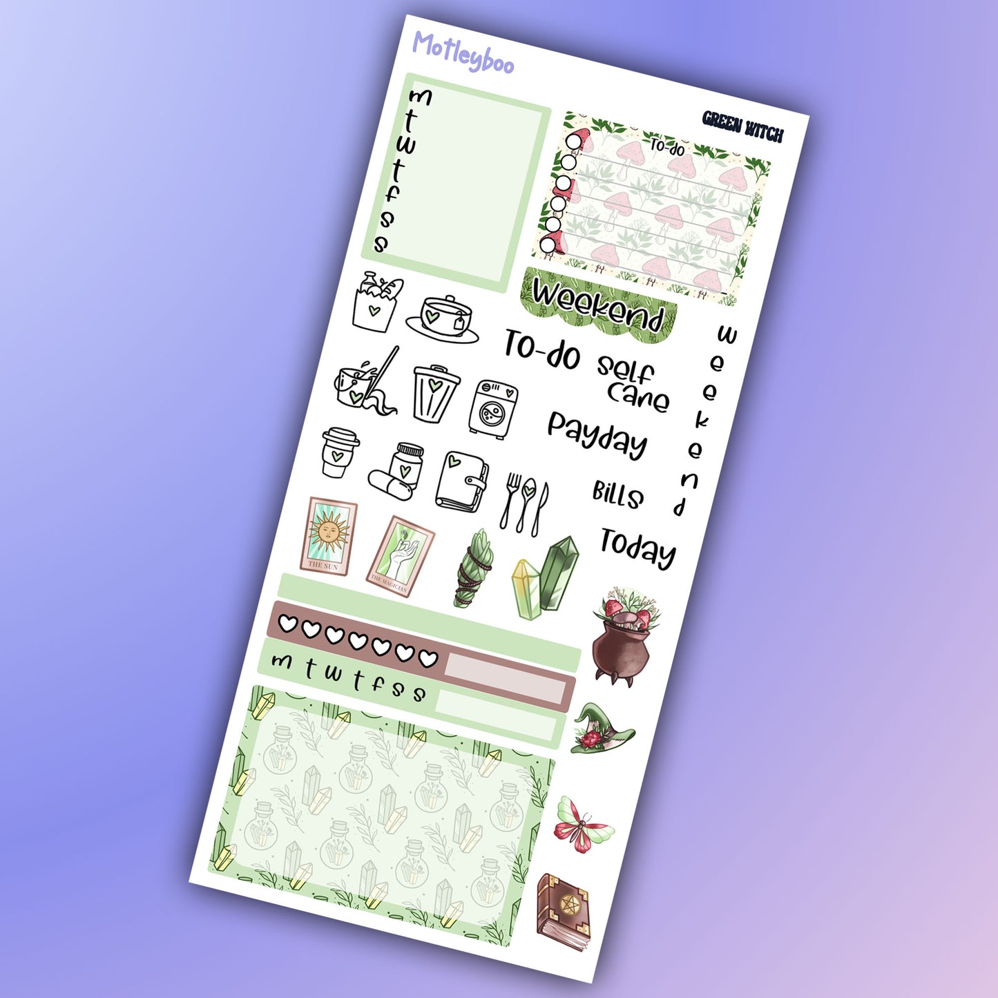 Hobonichi weeks, weekly sticker kit, hobonichi planner, witch planner, green witch