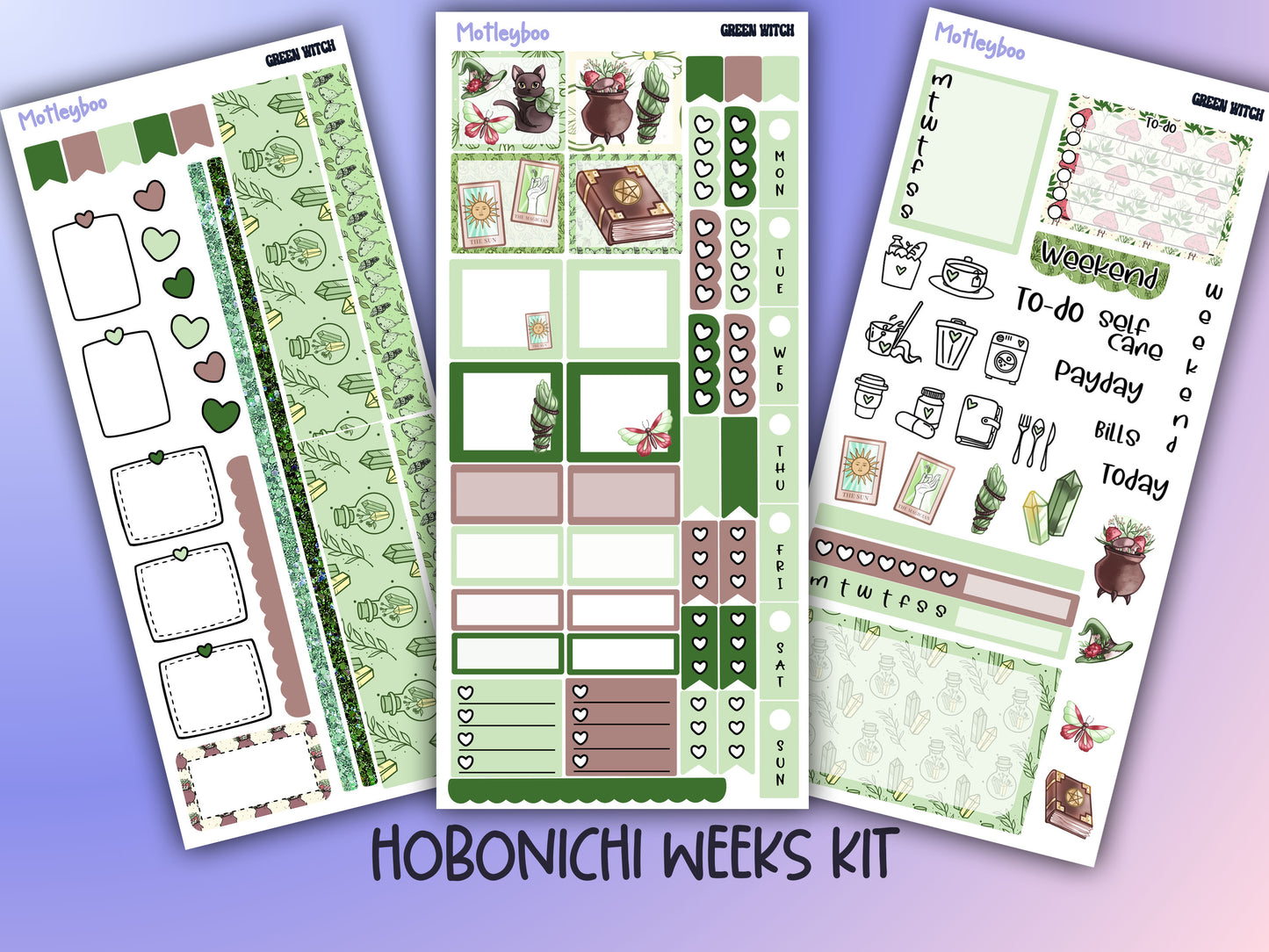 Hobonichi weeks, weekly sticker kit, hobonichi planner, witch planner, green witch
