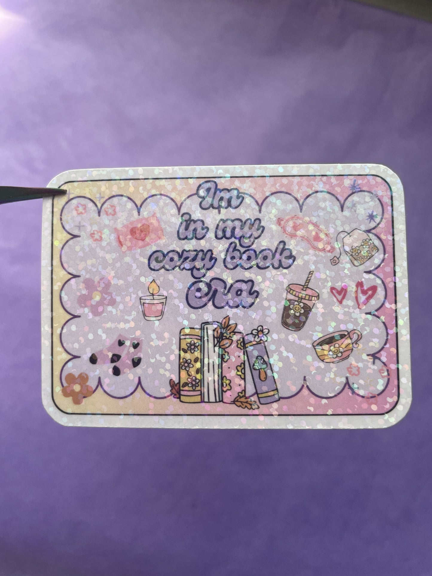 In my cozy era sticker, gifts for book lovers, cute sticker, die cut sticker, laminate sticker, laptop sticker, vinyl sticker, glitter