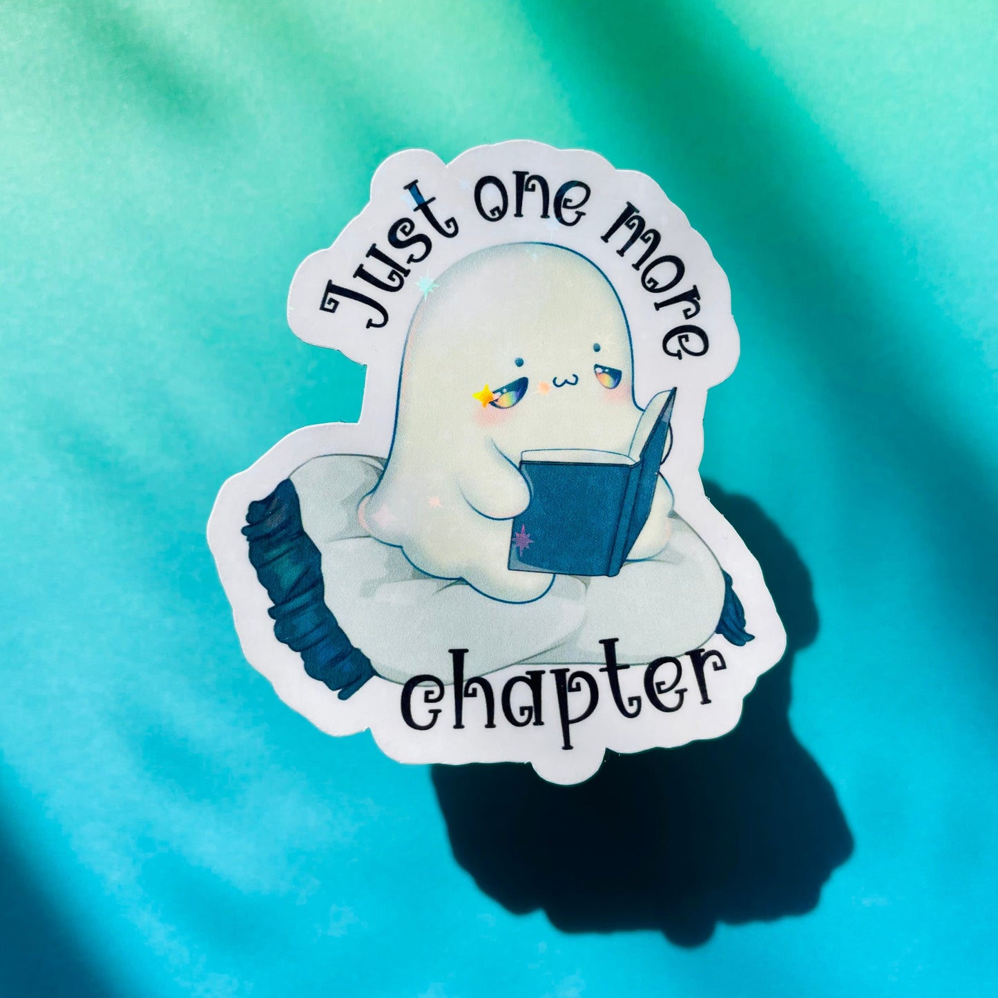 Just one more chapter sticker, gifts for book lovers, ghost sticker, die cut sticker, laminate sticker, laptop sticker, vinyl sticker