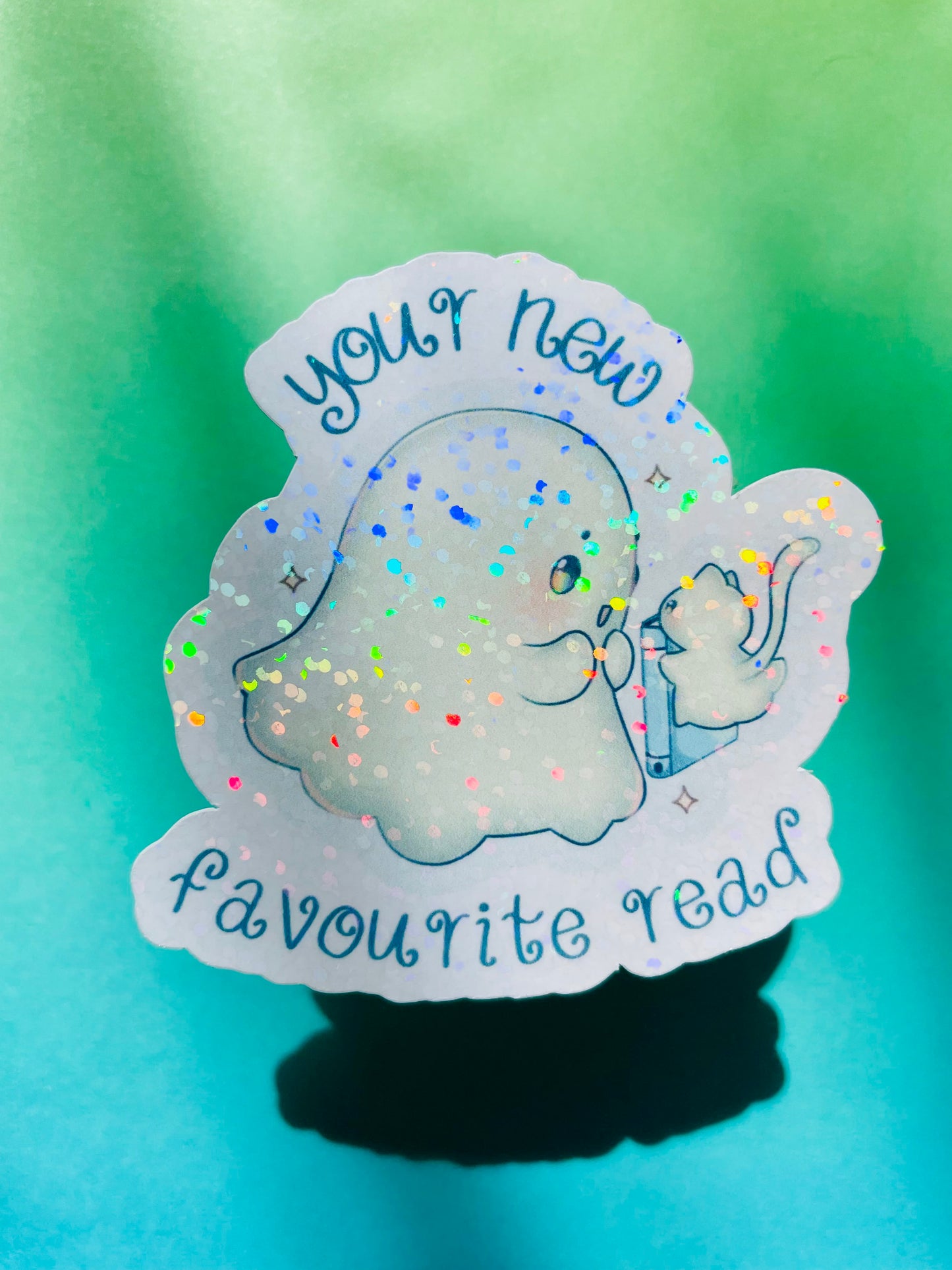 Your next favourite read, gifts for book lovers, ghost sticker, die cut sticker, laminate sticker, laptop sticker, vinyl sticker