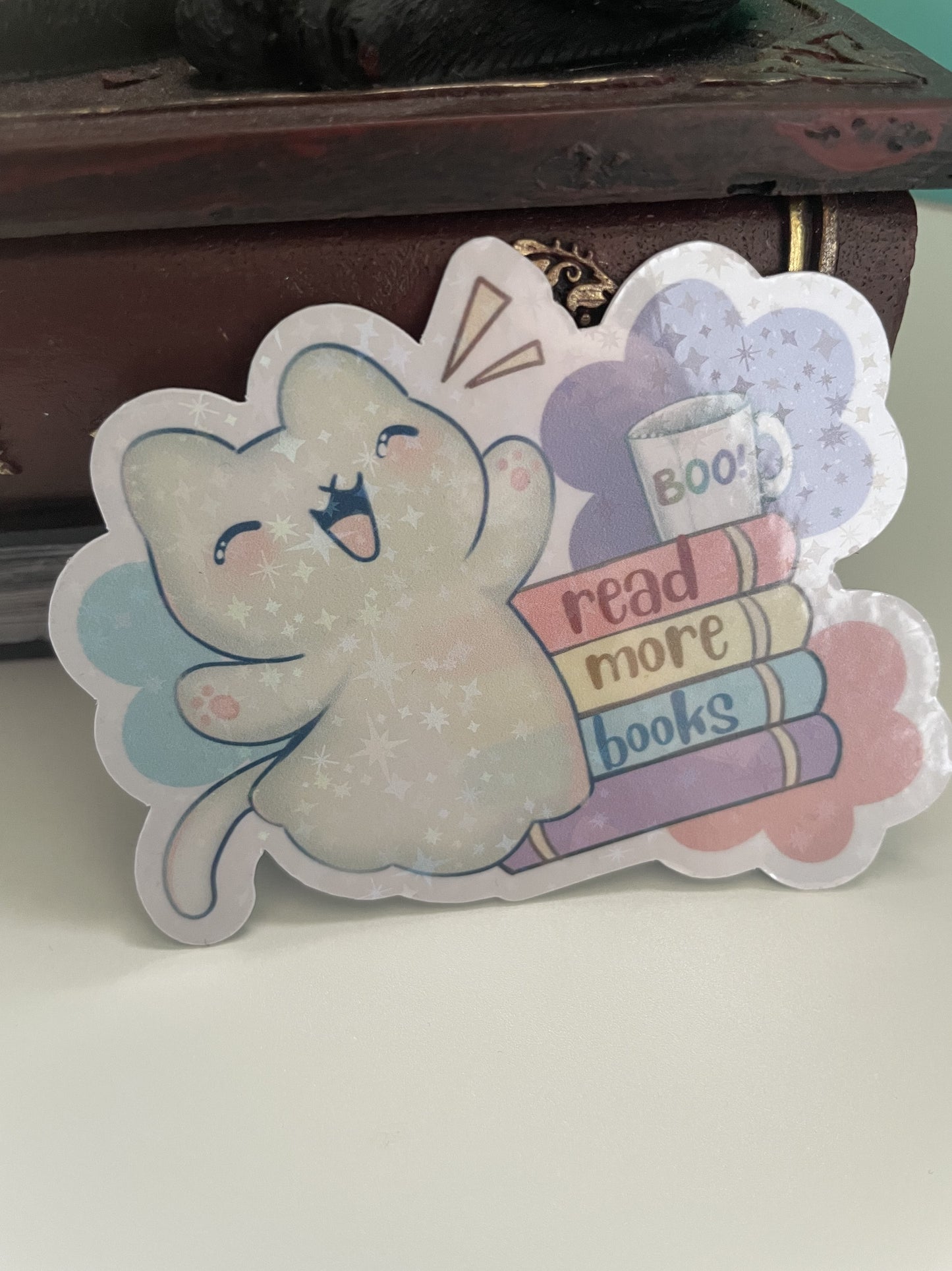 Read more books sticker, gifts for book lovers, ghost sticker, die cut sticker, laminate sticker, laptop sticker, vinyl sticker