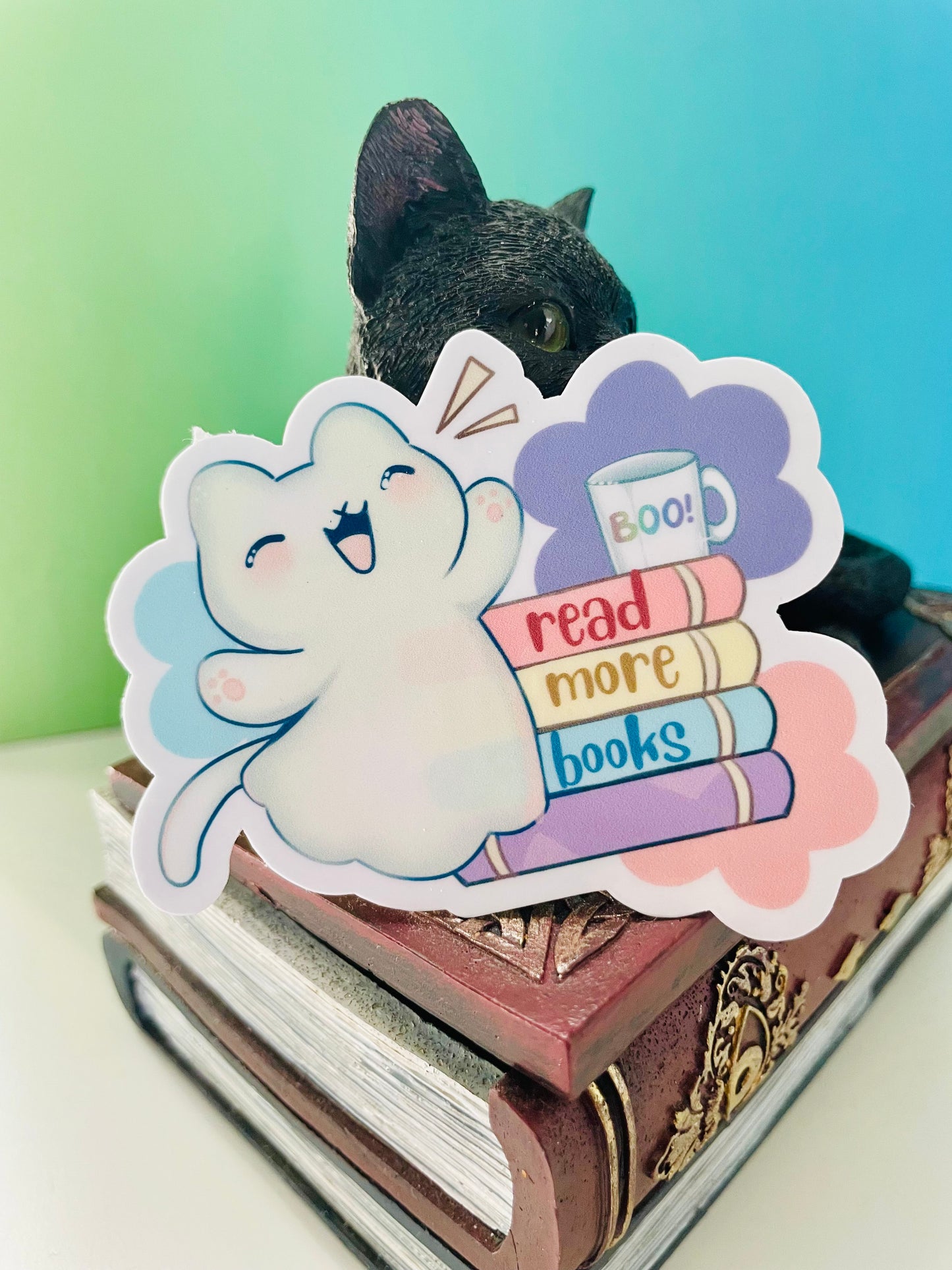 Read more books sticker, gifts for book lovers, ghost sticker, die cut sticker, laminate sticker, laptop sticker, vinyl sticker