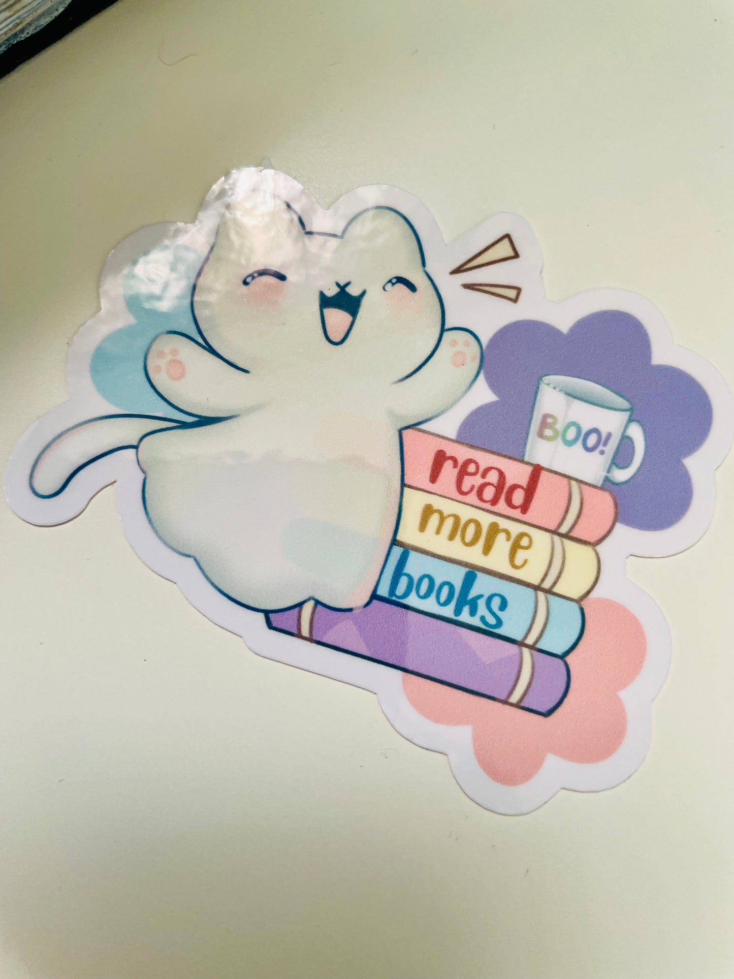 Read more books sticker, gifts for book lovers, ghost sticker, die cut sticker, laminate sticker, laptop sticker, vinyl sticker