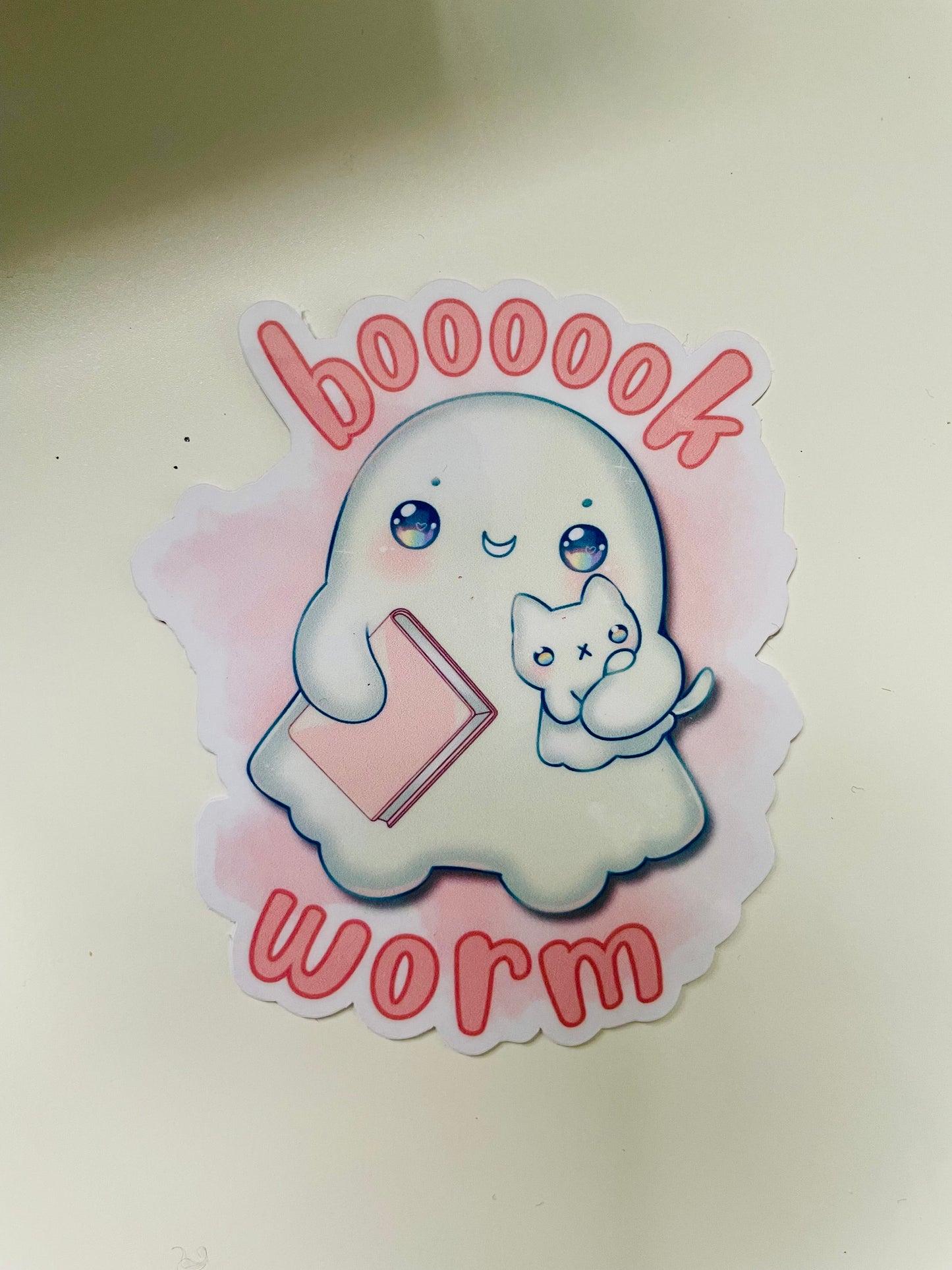 Bookworm sticker, gifts for book lovers, ghost sticker, die cut sticker, laminate sticker, laptop sticker, vinyl sticker