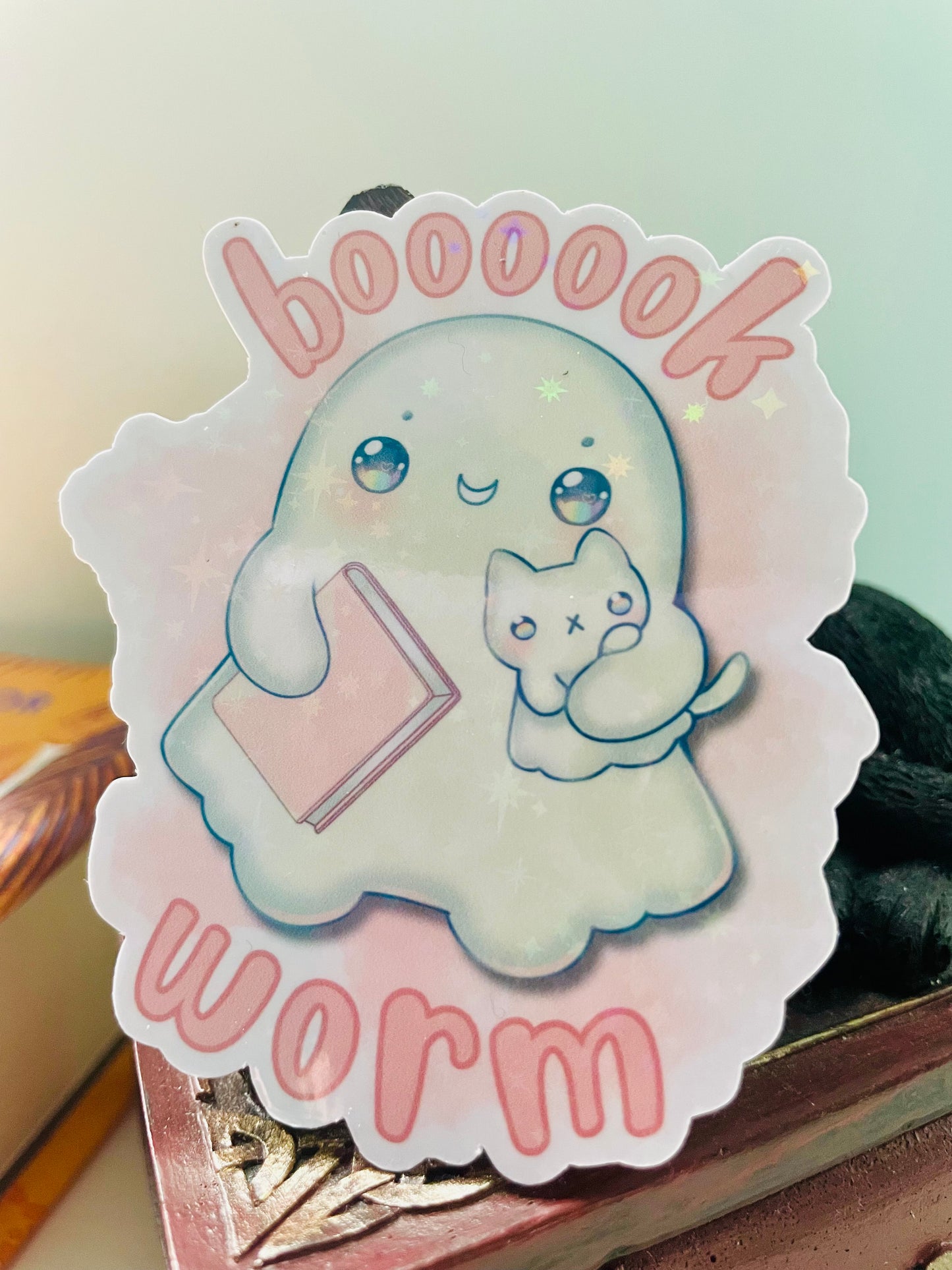 Bookworm sticker, gifts for book lovers, ghost sticker, die cut sticker, laminate sticker, laptop sticker, vinyl sticker
