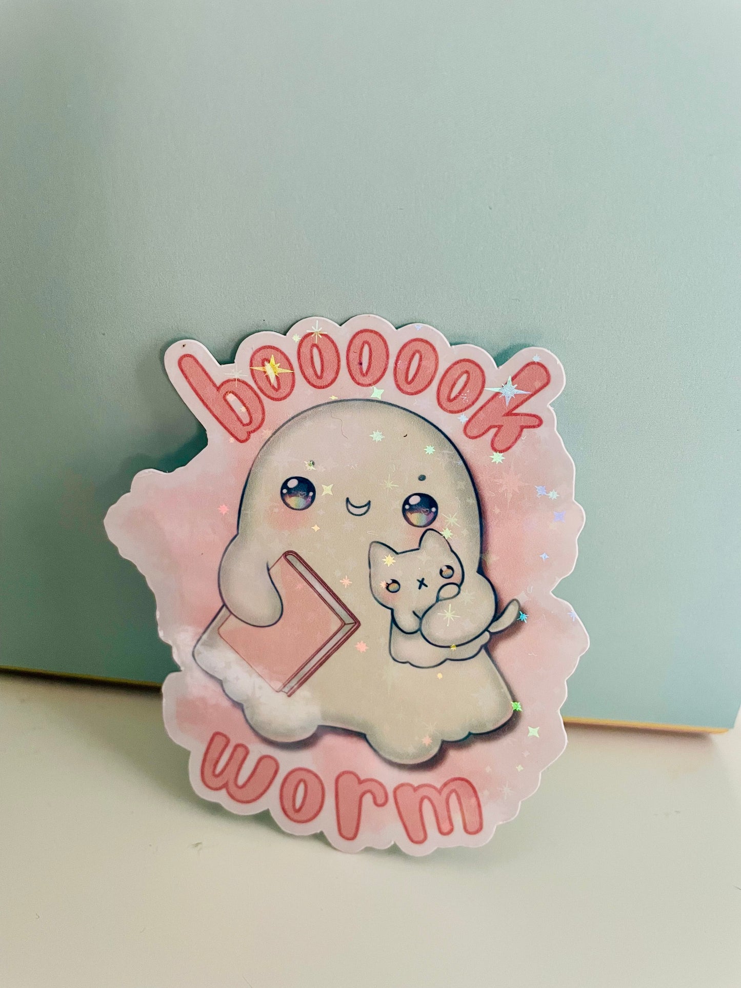 Bookworm sticker, gifts for book lovers, ghost sticker, die cut sticker, laminate sticker, laptop sticker, vinyl sticker