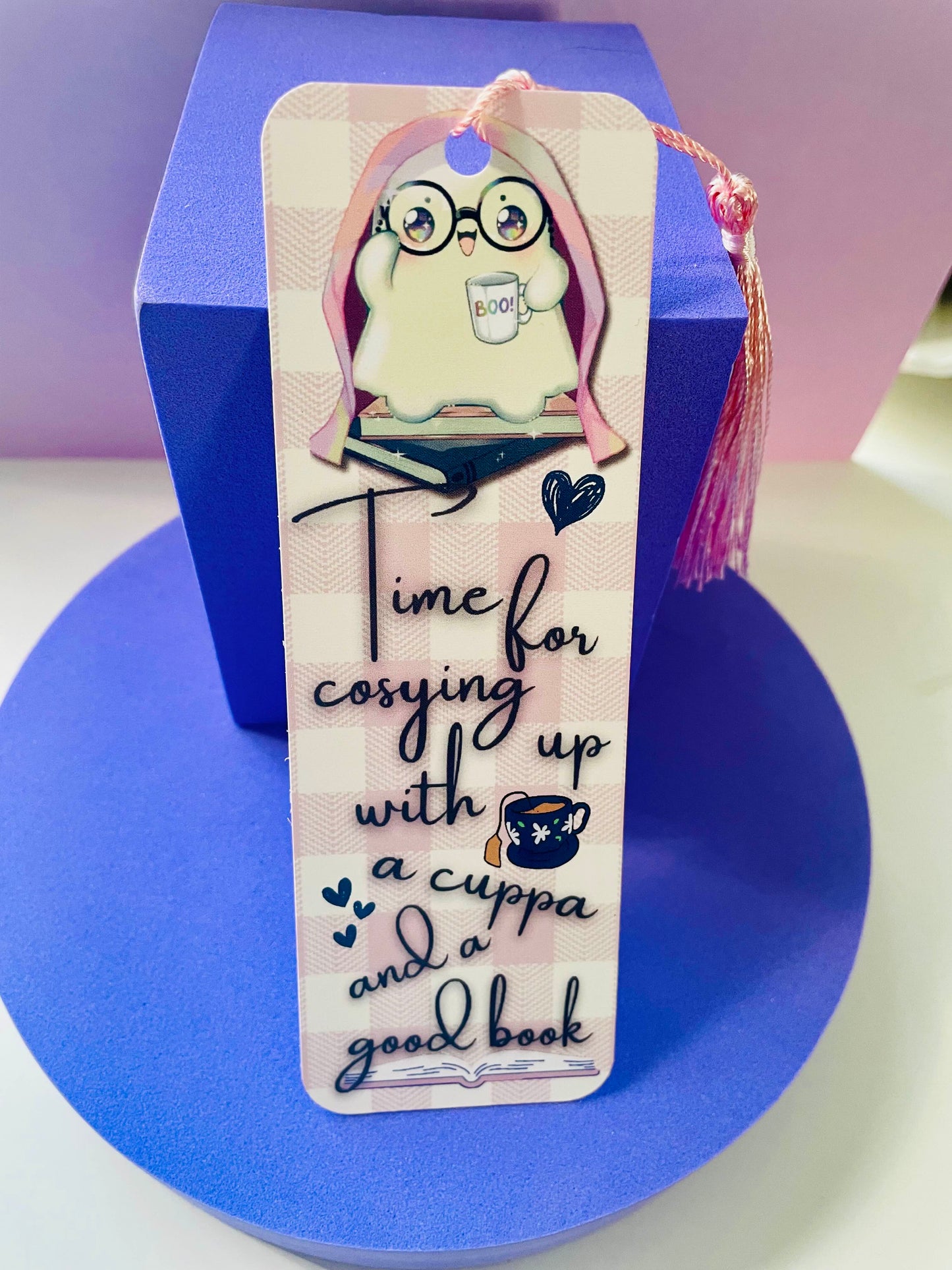 Time for cosying up with a cuppa and a good book bookmark, gifts for book lovers, ghost bookmark, cute bookmark
