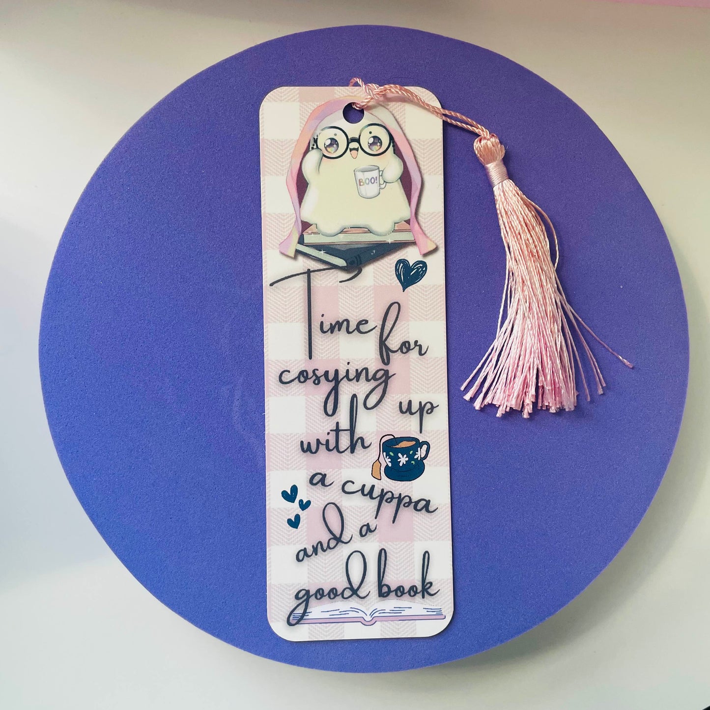 Time for cosying up with a cuppa and a good book bookmark, gifts for book lovers, ghost bookmark, cute bookmark