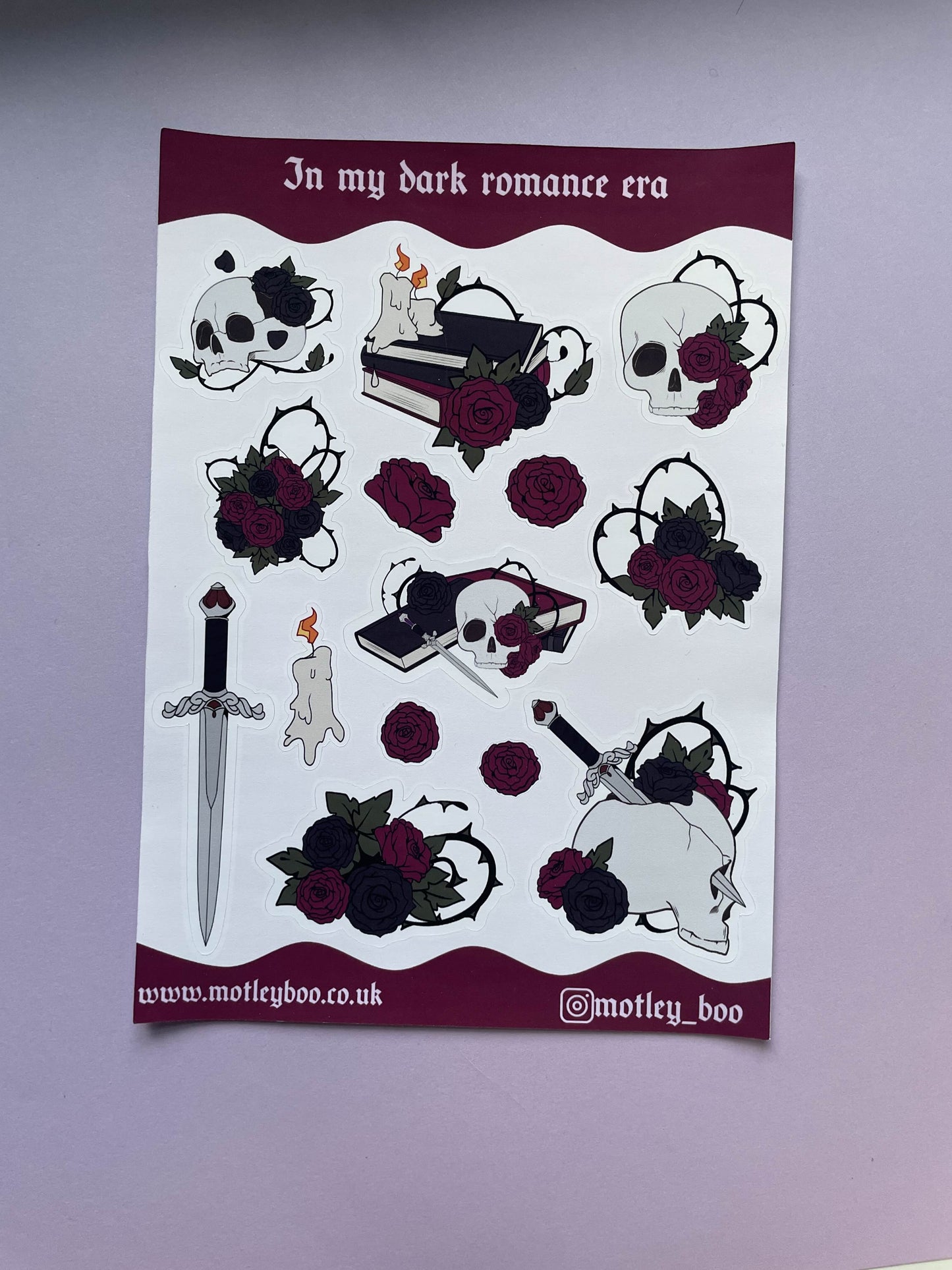 In my dark romance era sticker sheet, bookish stickers, gifts for, book lovers, book nerds, gothic romance, gothic stickers, skulls & books