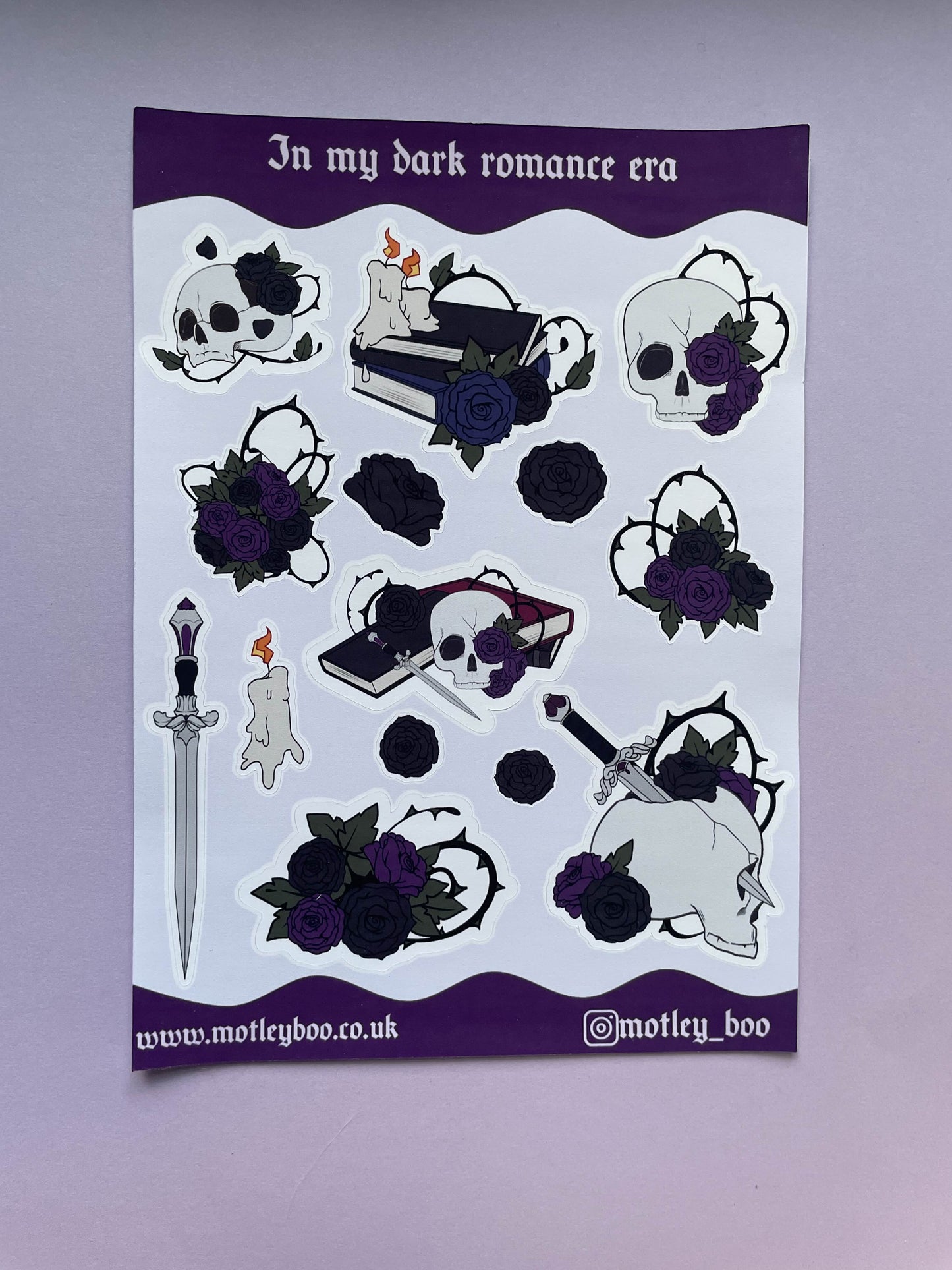In my dark romance era sticker sheet, bookish stickers, gifts for, book lovers, book nerds, gothic romance, gothic stickers, skulls & books