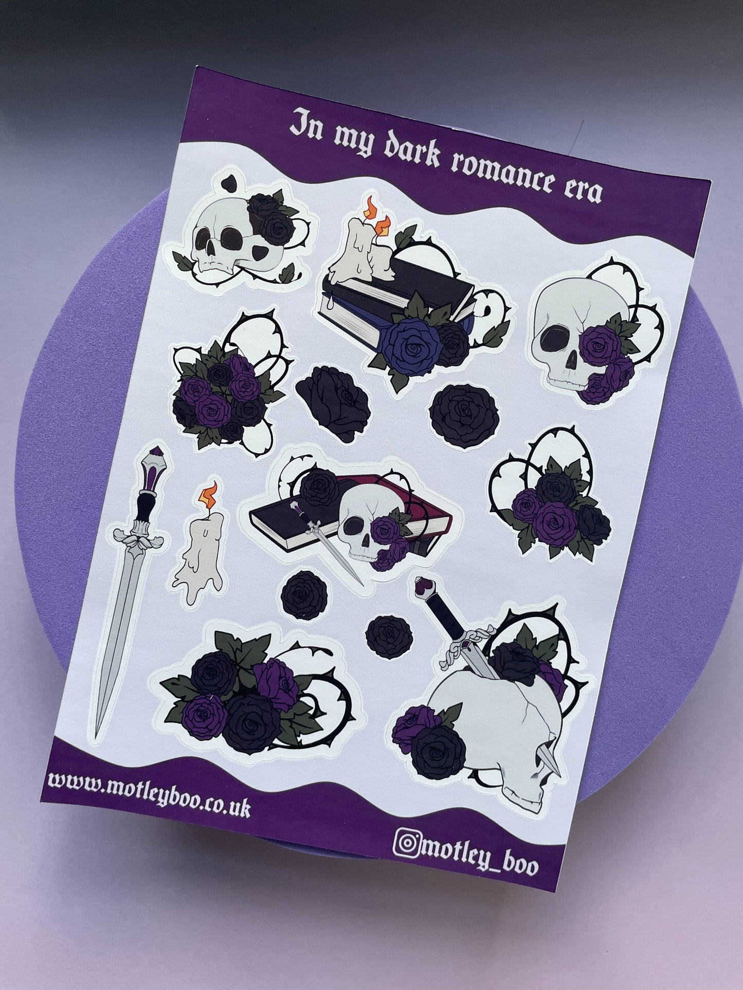 In my dark romance era sticker sheet, bookish stickers, gifts for, book lovers, book nerds, gothic romance, gothic stickers, skulls & books