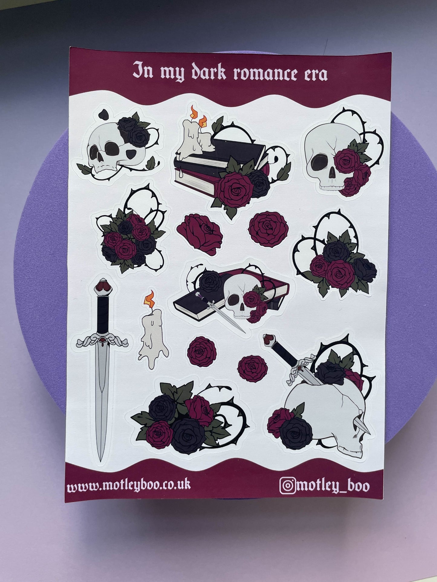 In my dark romance era sticker sheet, bookish stickers, gifts for, book lovers, book nerds, gothic romance, gothic stickers, skulls & books