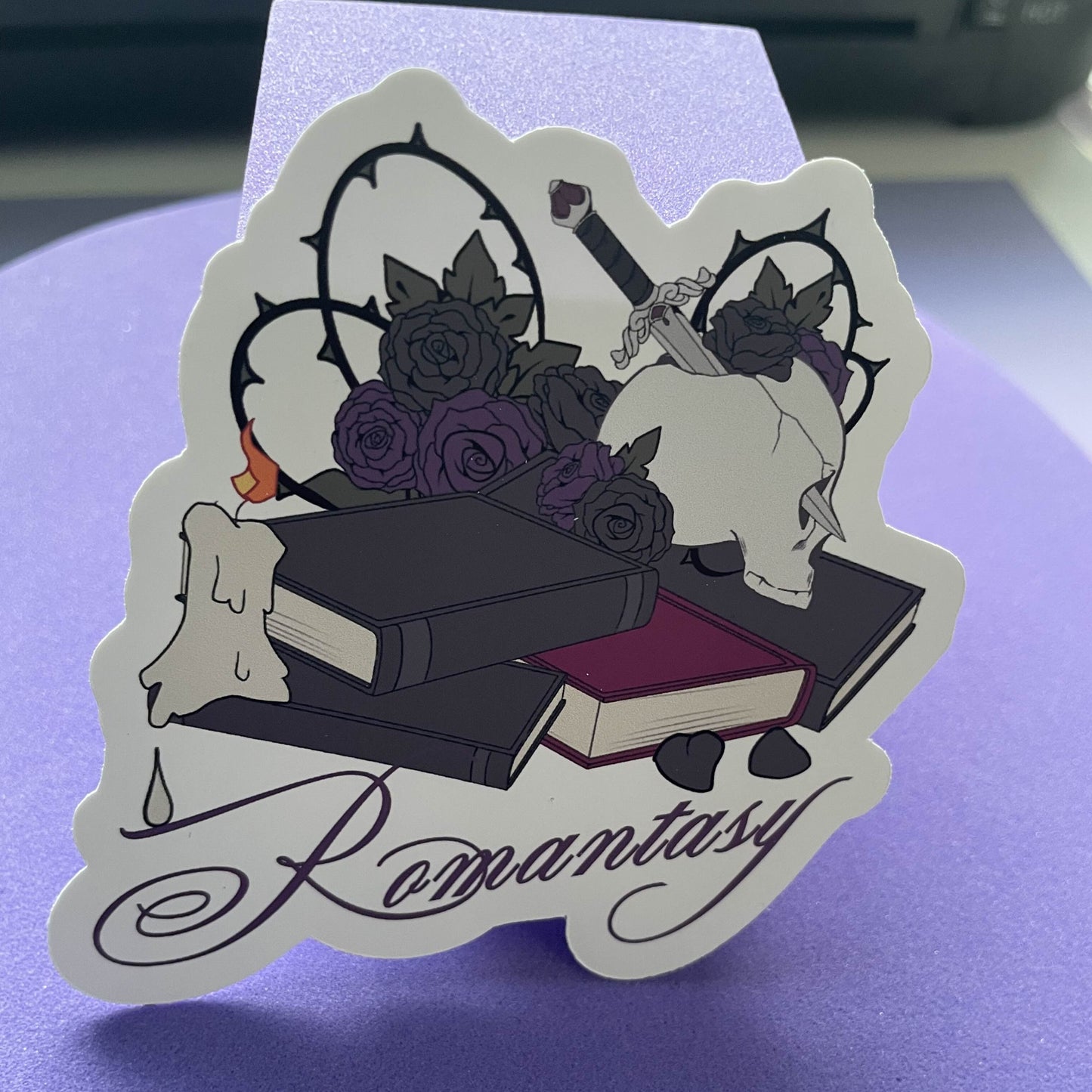 Romantasy die cut sticker, dark romance, gothic romance, gifts for, book nerds, book lovers, bookish, vinyl sticker, book club, dark romance