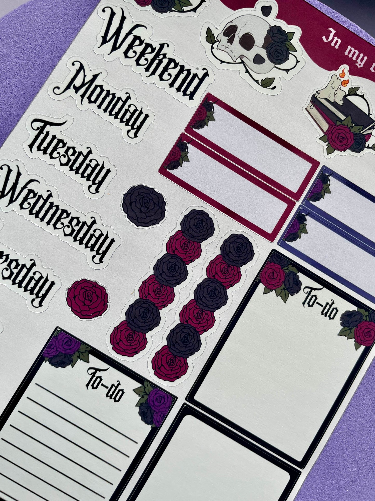 In my dark romance era sticker sheet, bookish stickers, gifts for, book lovers, book nerds, gothic romance, gothic stickers, skulls & books