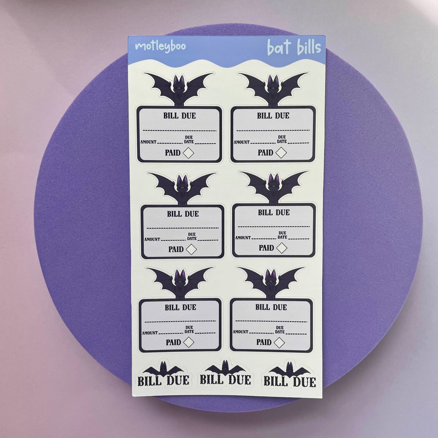 Bill due sticker sheet, stickers, goth stickers, gifts for spooky season, halloween stickers, original art stickers, cute and fun stickers