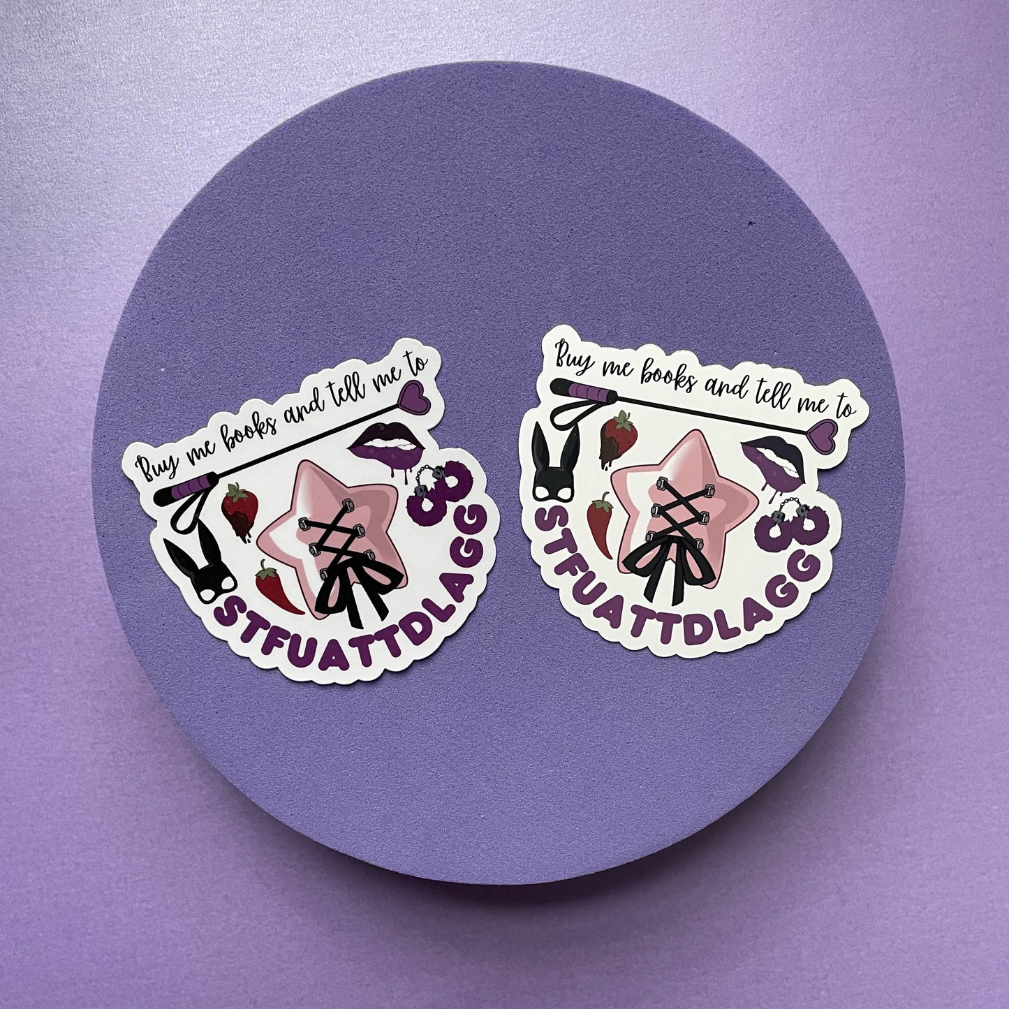 Buy me books and tell me to STFUATTDLAGG die cut, kindle and laptop sticker, gifts for bookish spicy smut book lovers, vinyl and laminated