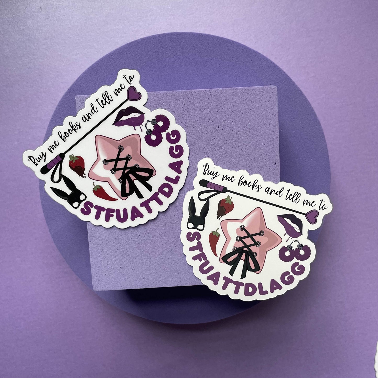 Buy me books and tell me to STFUATTDLAGG die cut, kindle and laptop sticker, gifts for bookish spicy smut book lovers, vinyl and laminated