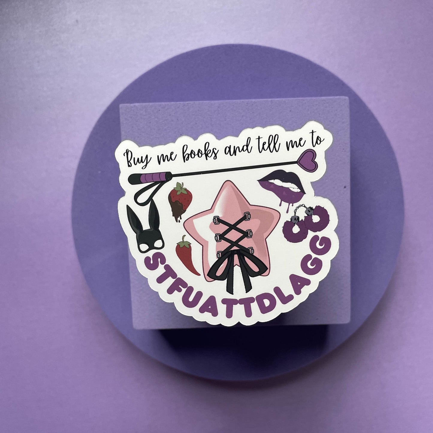 Buy me books and tell me to STFUATTDLAGG die cut, kindle and laptop sticker, gifts for bookish spicy smut book lovers, vinyl and laminated