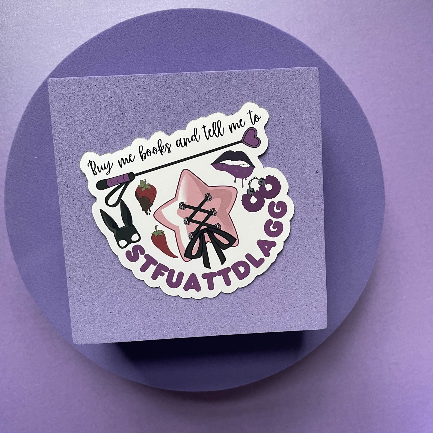 Buy me books and tell me to STFUATTDLAGG die cut, kindle and laptop sticker, gifts for bookish spicy smut book lovers, vinyl and laminated