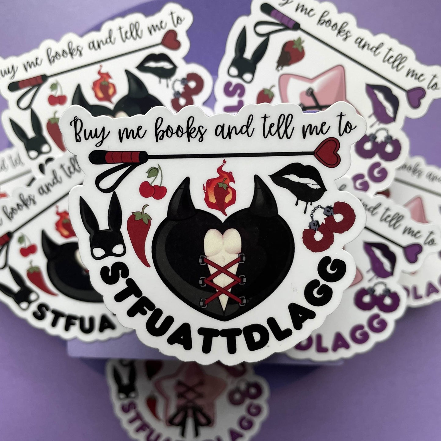 Buy me books and tell me to STFUATTDLAGG die cut, kindle and laptop sticker, gifts for bookish spicy smut book lovers, vinyl and laminated