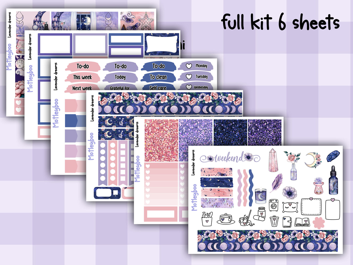 Weekly Planner Sticker Kit, Spooky witchy Vertical Planning Stickers, Lavender dreams
