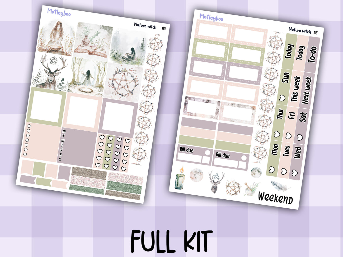 Hobonichi cousin, weekly planner sticker kit, NATURE WITCH