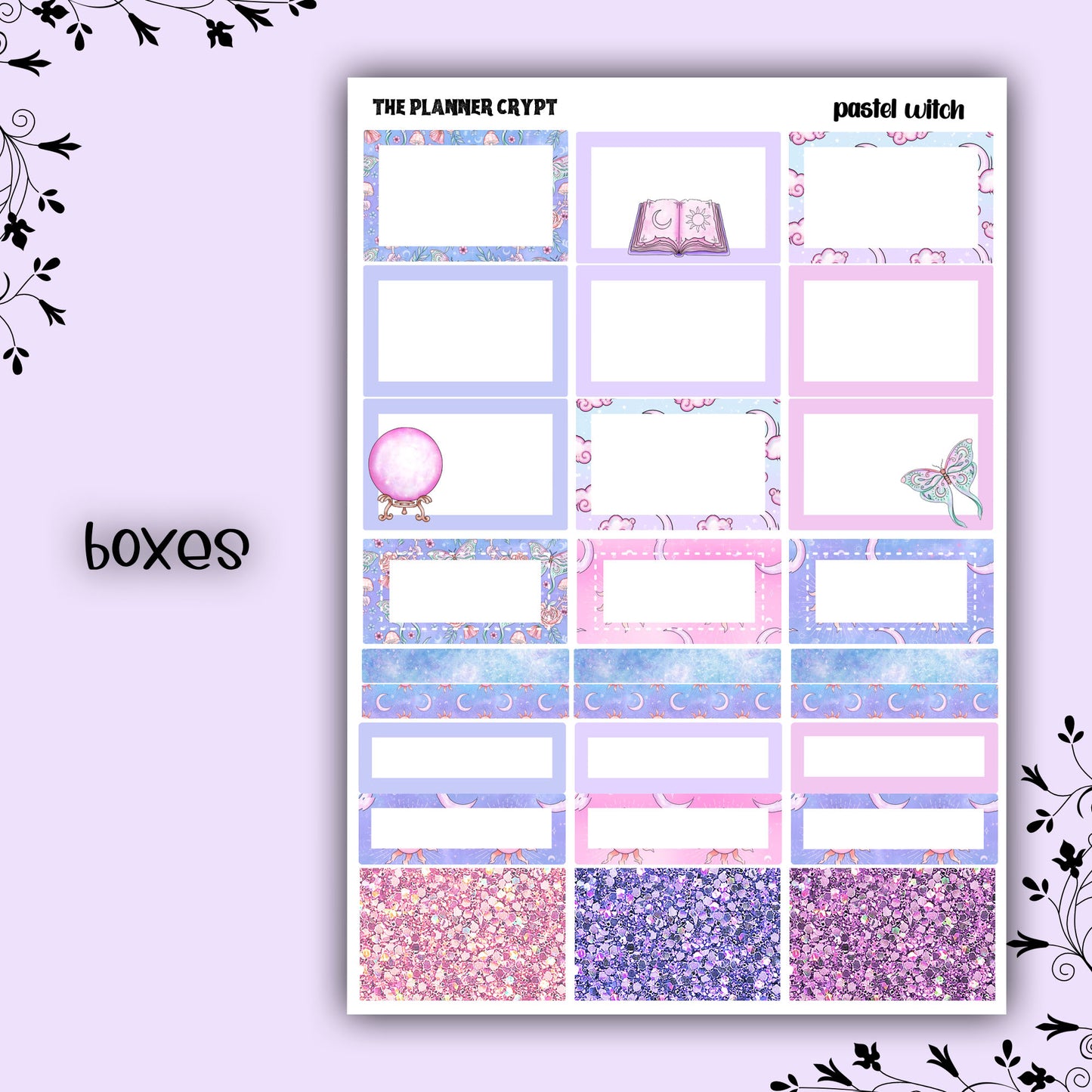Weekly planner sticker kit, vertical planner stickers, goth planner, functional stickers, weekly planner, pastel witch