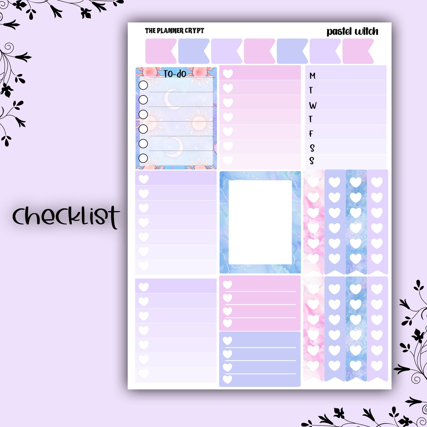 Weekly planner sticker kit, vertical planner stickers, goth planner, functional stickers, weekly planner, pastel witch