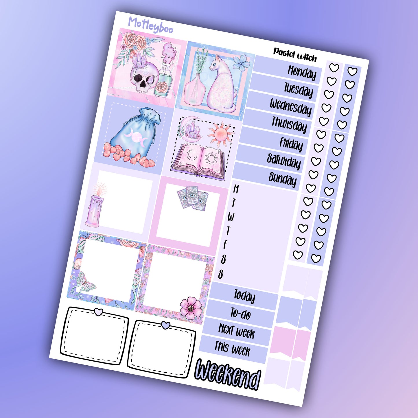 Hobonichi cousin, weekly planner sticker kit, goth planner stickers, bullet journal sticker, small planner sticker, A5 planner, pastel witch