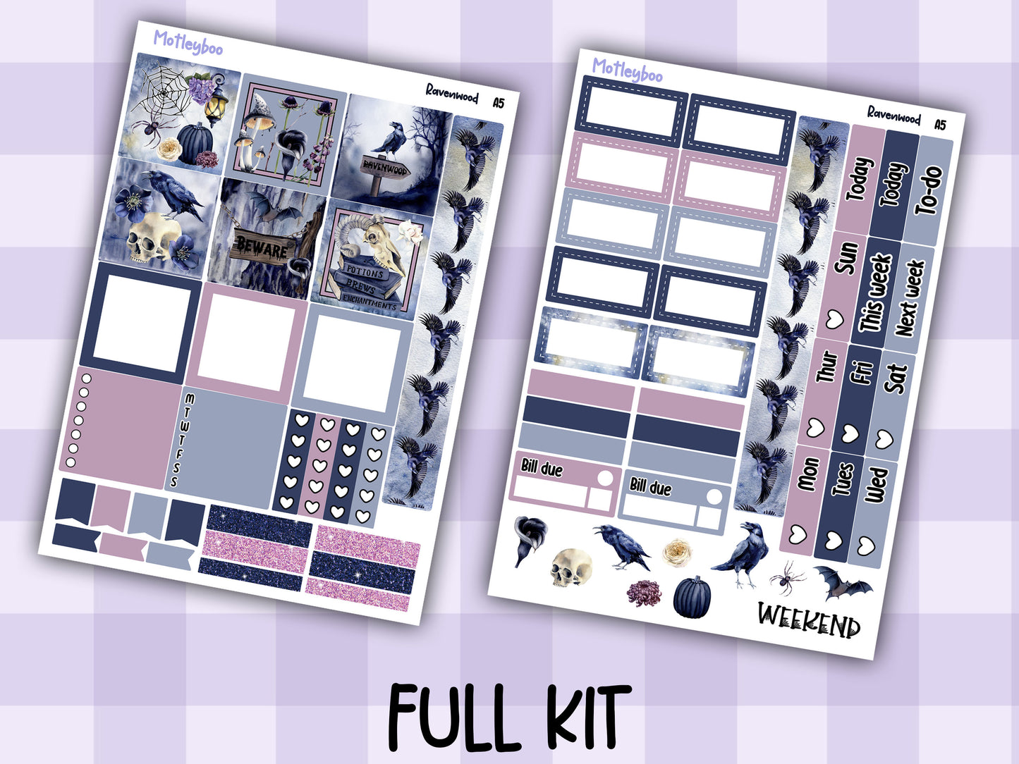 Hobonichi cousin, weekly planner sticker kit, SPOOKY GOTH HALLOWEEN, RAVENWOOD