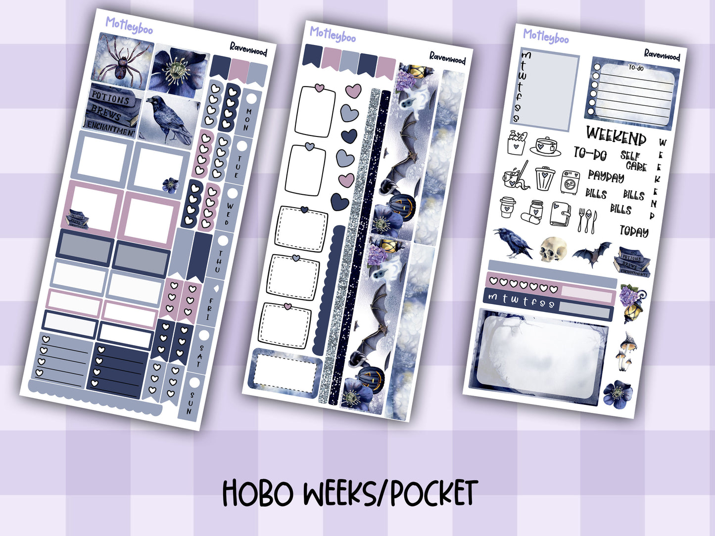 Spooky halloween Gothic hobonichi weekly sticker kit, RAVENWOOD
