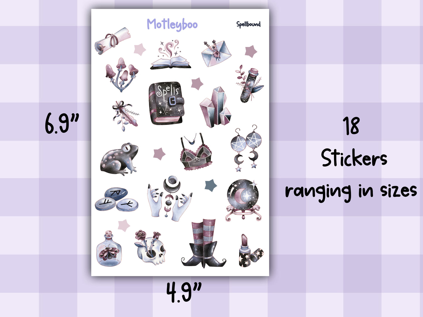 Planner sticker sheet, stickers, Spellbound