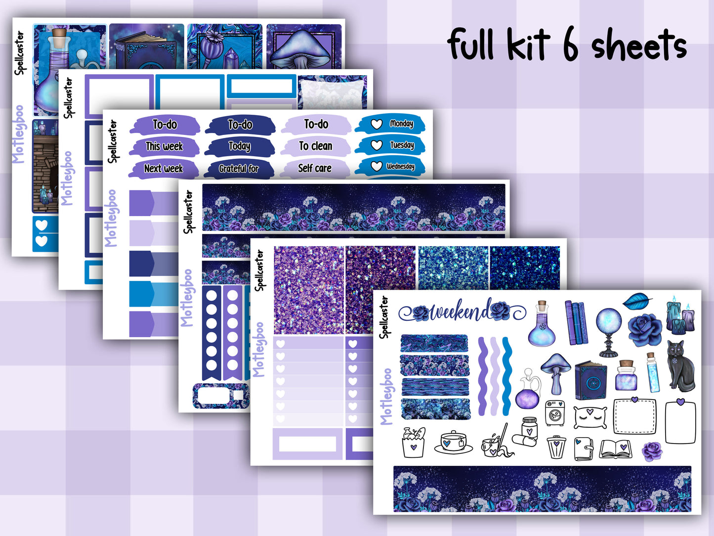 Weekly Planner Sticker Kit, witchy mystical pagan Vertical Planning Stickers, Spellcaster
