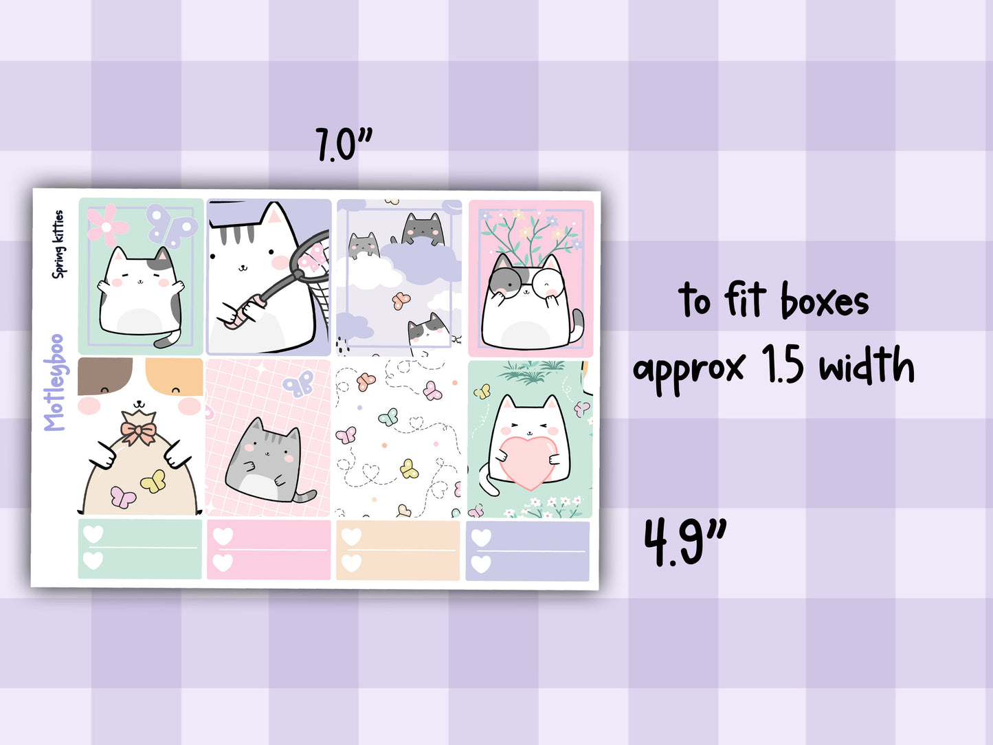 Weekly Planner Sticker Kit, Springtime Vertical Planning Stickers, Spring kitties