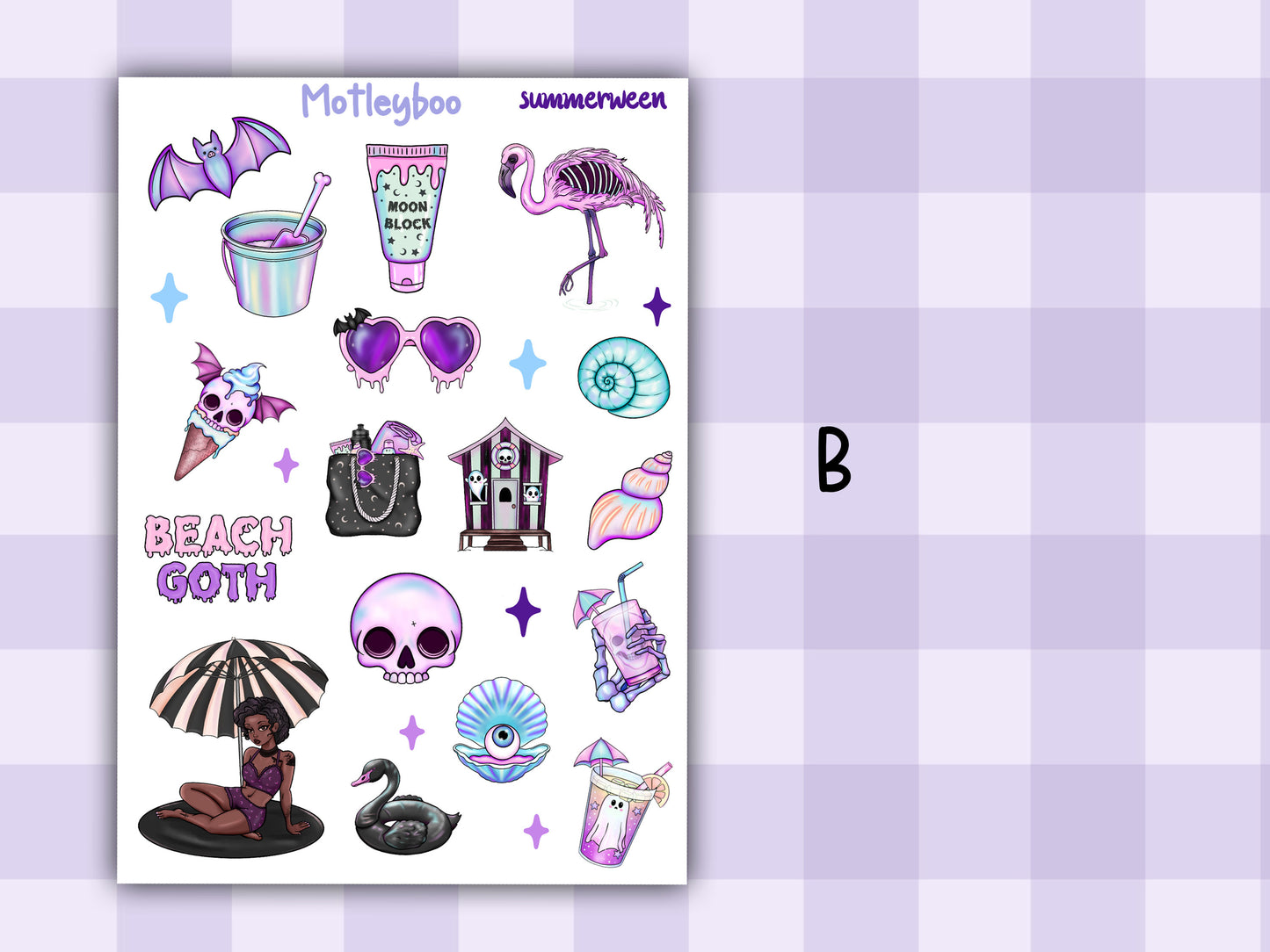 planner stickers, vertical planner, deco stickers, weekly planner, summerween, goth planner, beach goth,